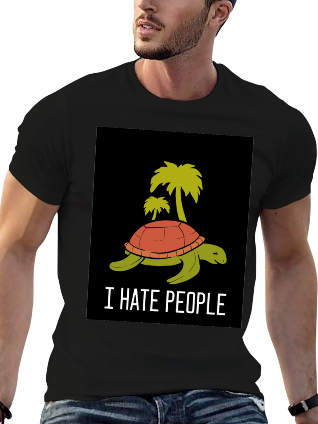 I Hate People Turtle Palm Tree Graphic T-Shirt