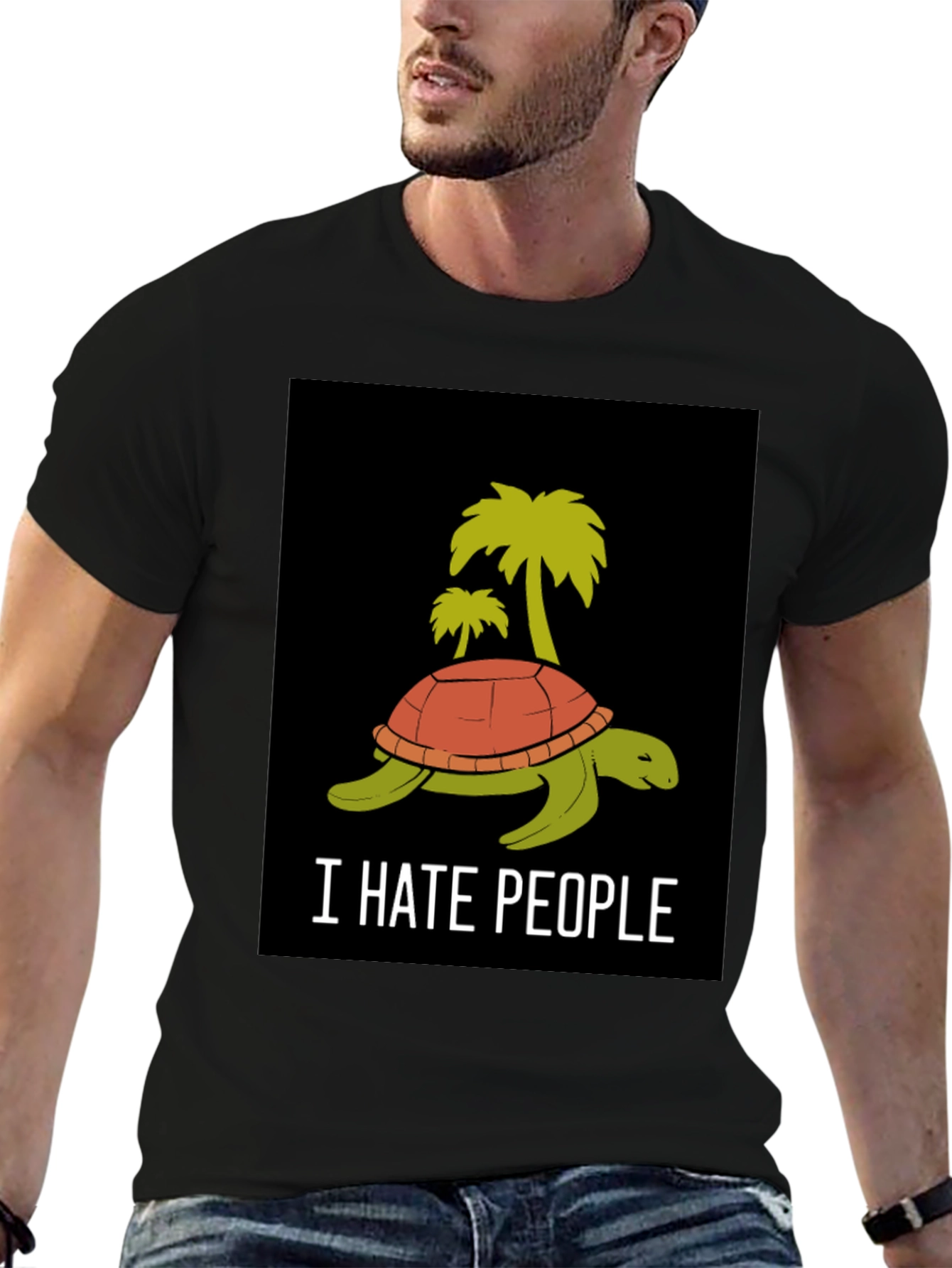 I Hate People Turtle Palm Tree Graphic T-Shirt