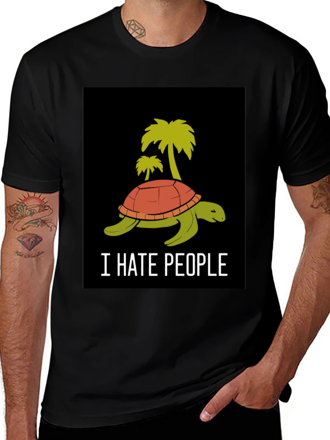 I Hate People Turtle Palm Tree Graphic T-Shirt