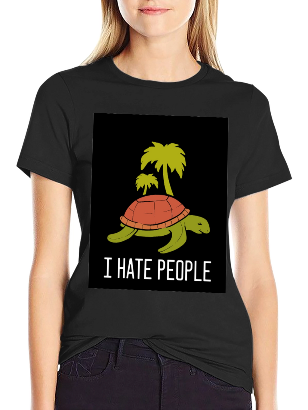 I Hate People Turtle Palm Tree Graphic T-Shirt