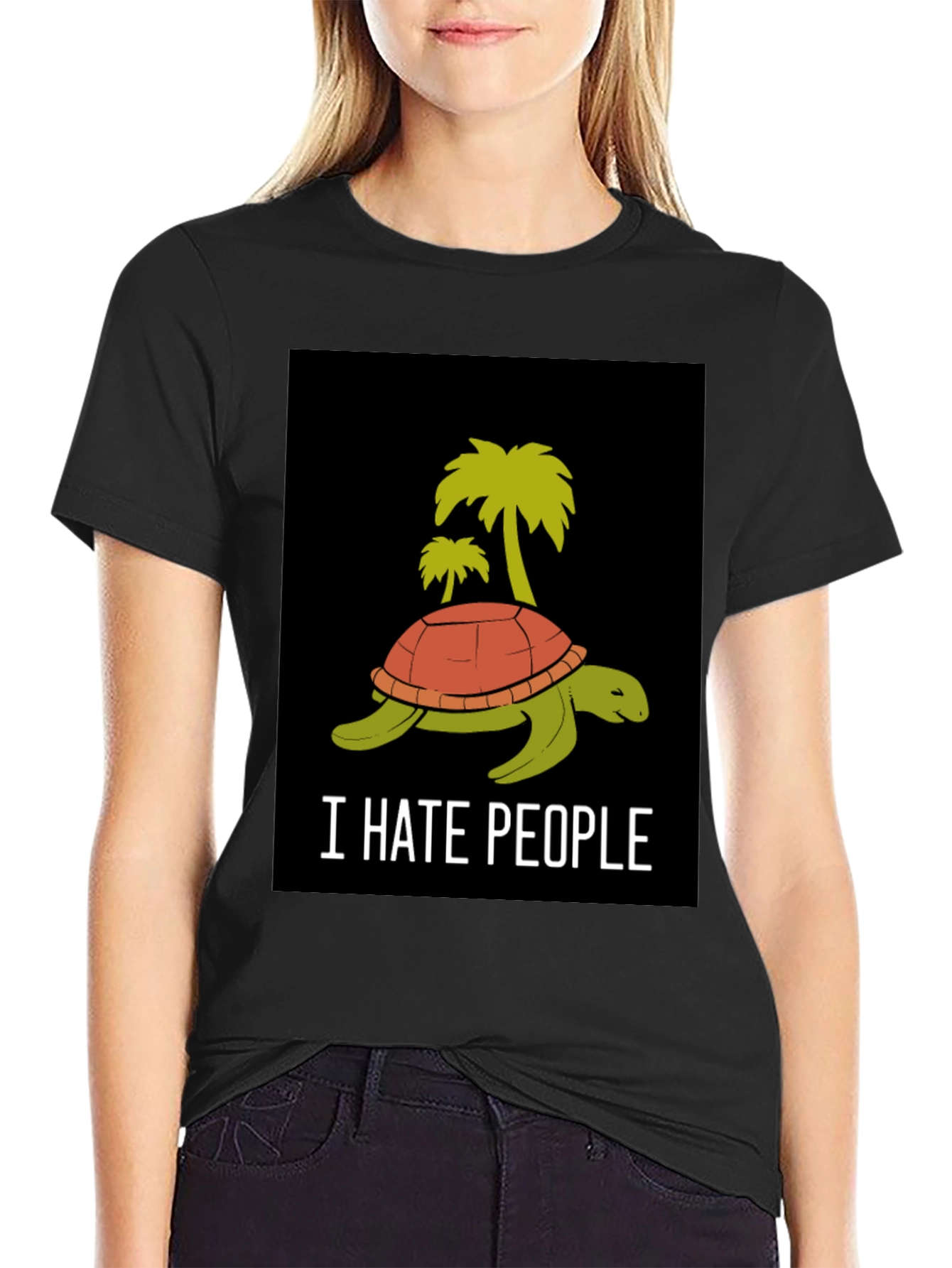 I Hate People Turtle Palm Tree Graphic T-Shirt