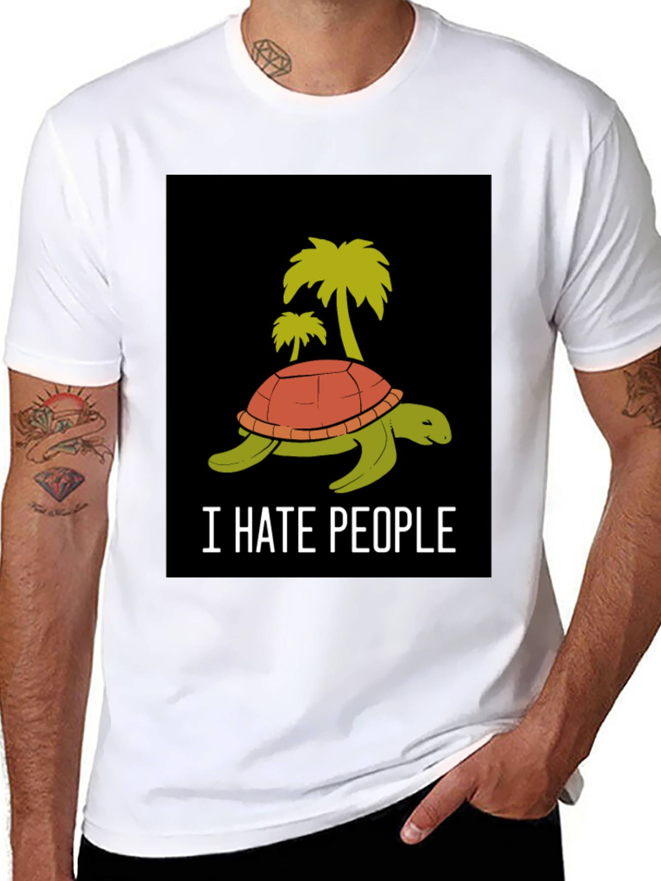 I Hate People Turtle Palm Tree Graphic T-Shirt