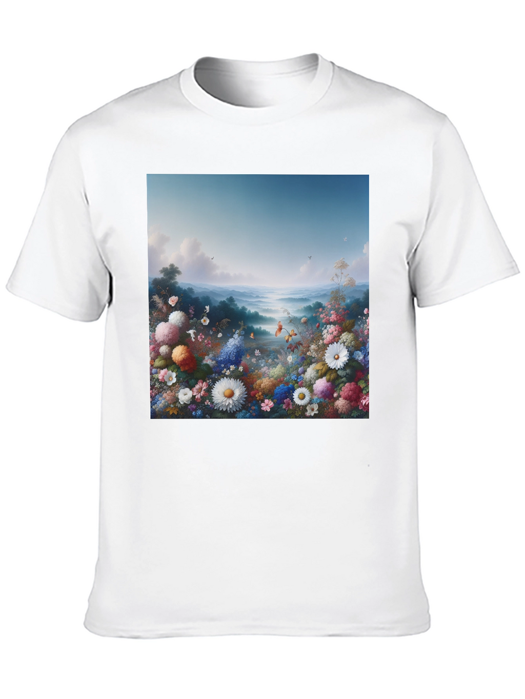 Floral Landscape Graphic Tee - Black Casual T-Shirt