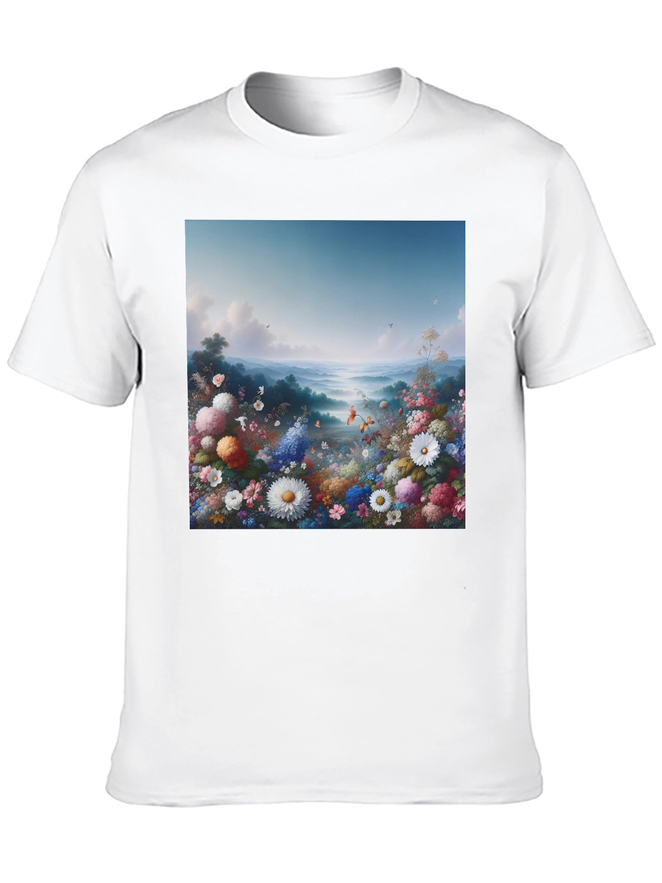Floral Landscape Graphic Tee - Black Casual T-Shirt