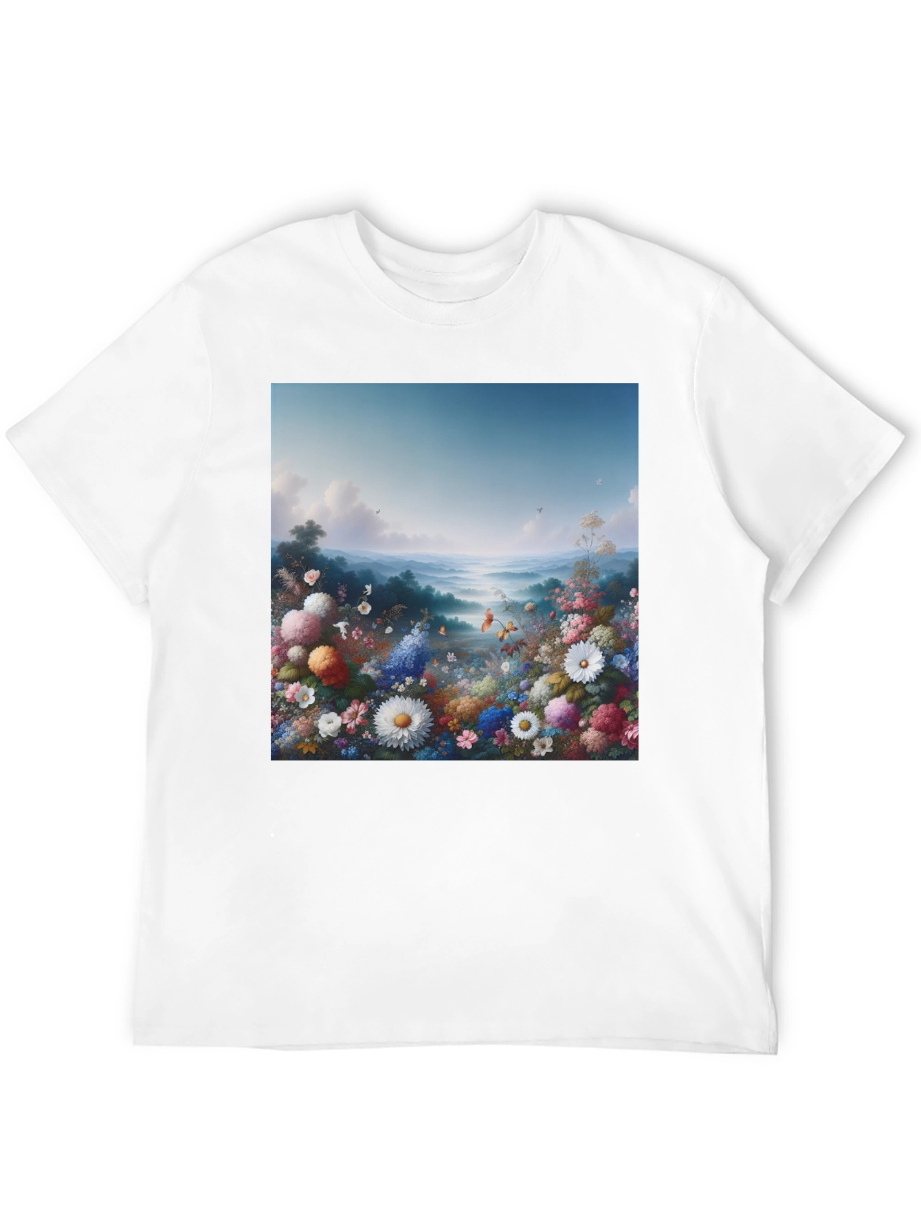 Floral Landscape Graphic Tee - Black Casual T-Shirt