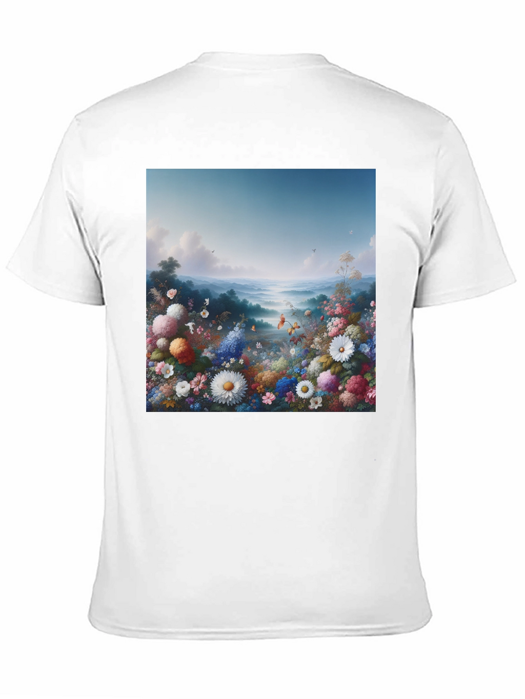 Floral Landscape Graphic Tee - Black Casual T-Shirt