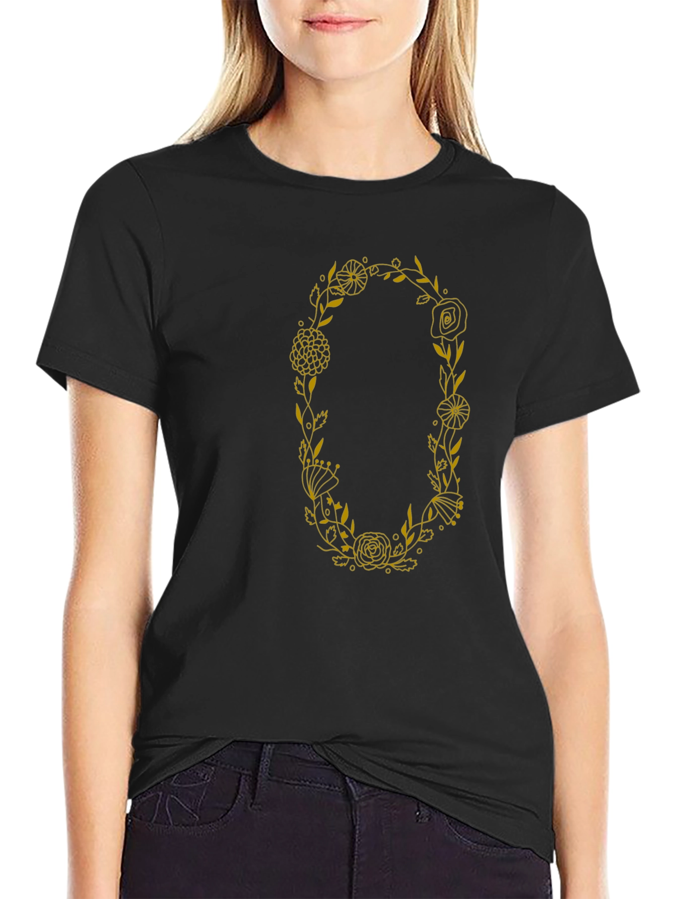 Floral Wreath Graphic Tee - Black
