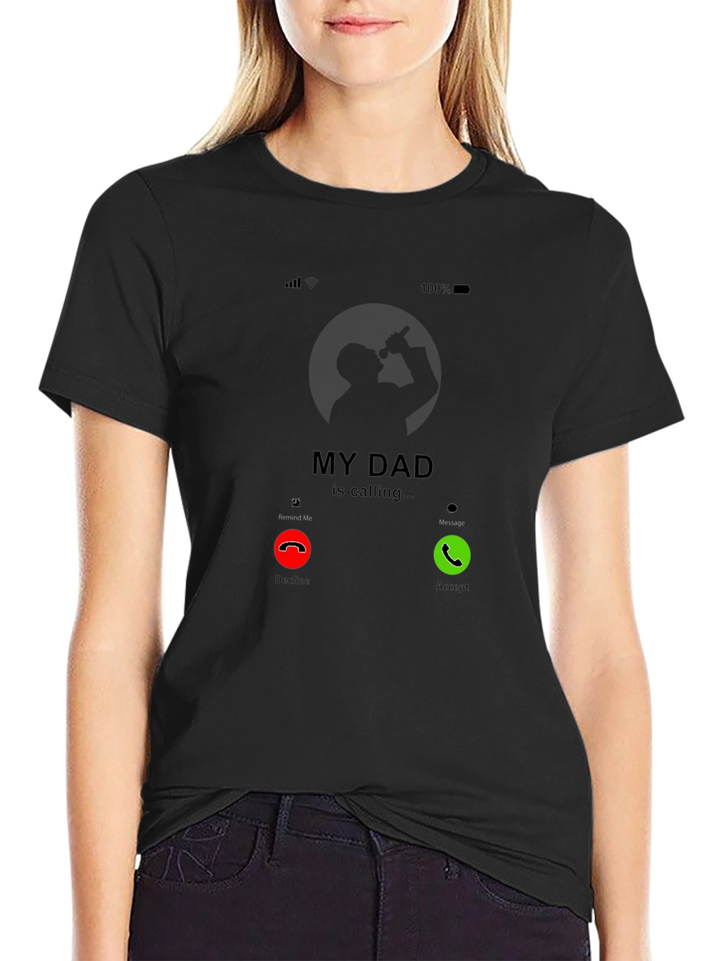 My Dad is Calling Graphic Tee - Black