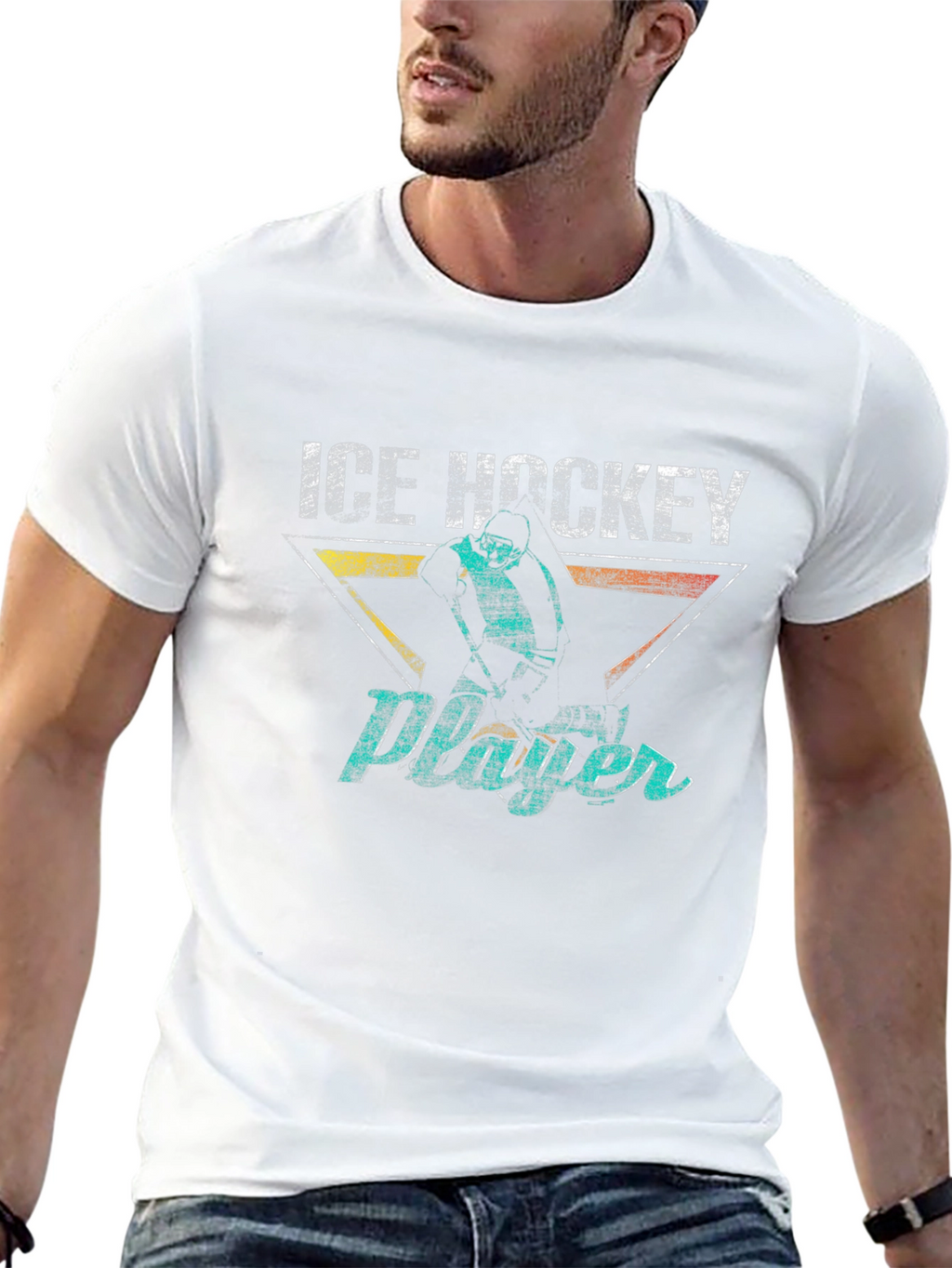 Ice Hockey Player Graphic Tee - Retro Style