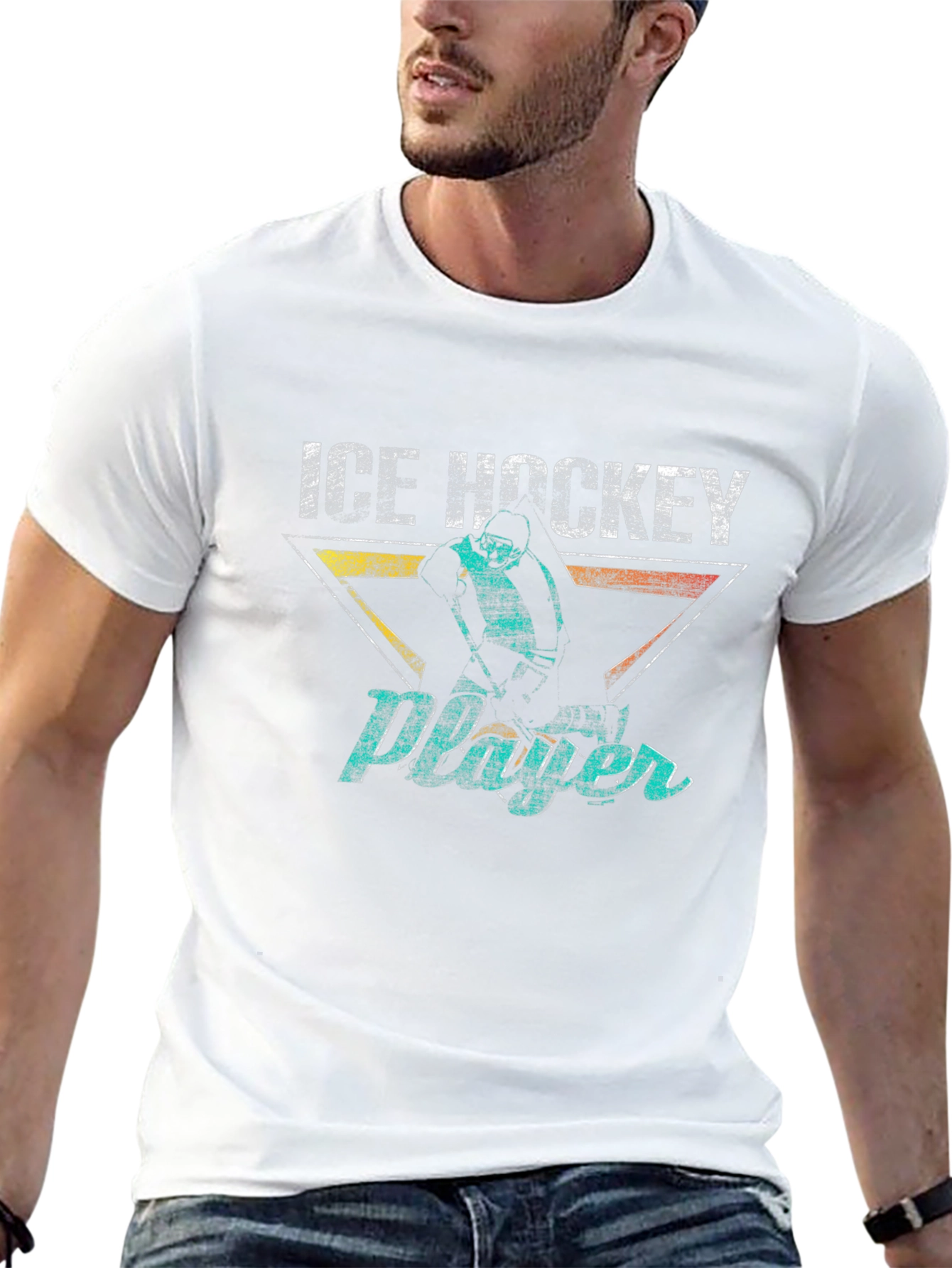Ice Hockey Player Graphic Tee - Retro Style