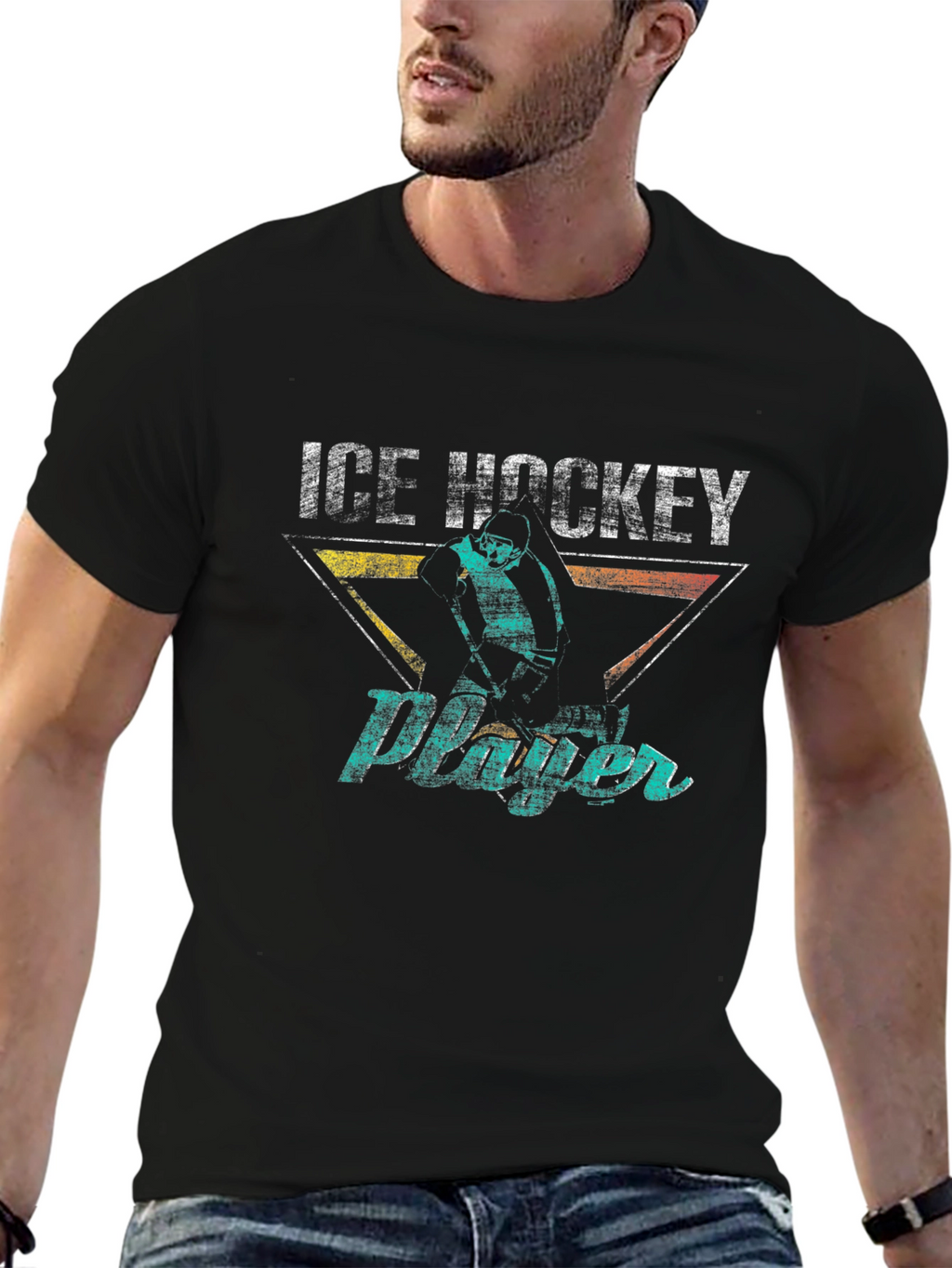Ice Hockey Player Graphic Tee - Retro Style
