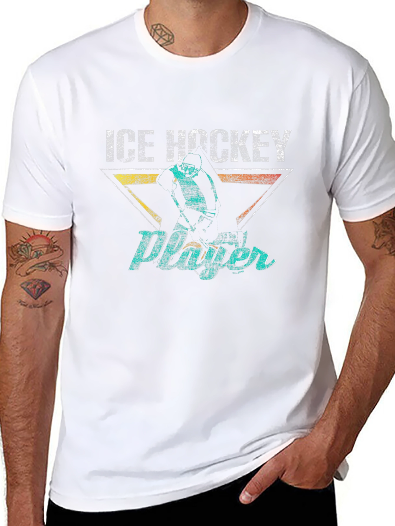 Ice Hockey Player Graphic Tee - Retro Style