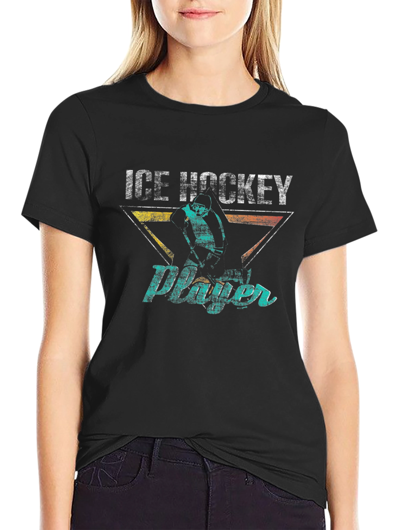 Ice Hockey Player Graphic Tee - Retro Style