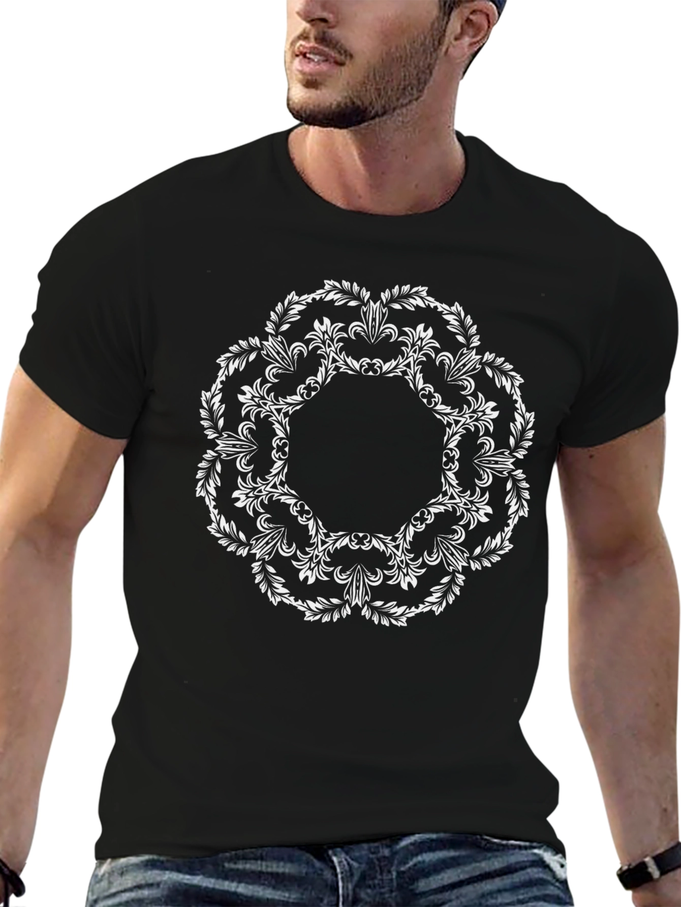 Floral Mandala Graphic Black Tee