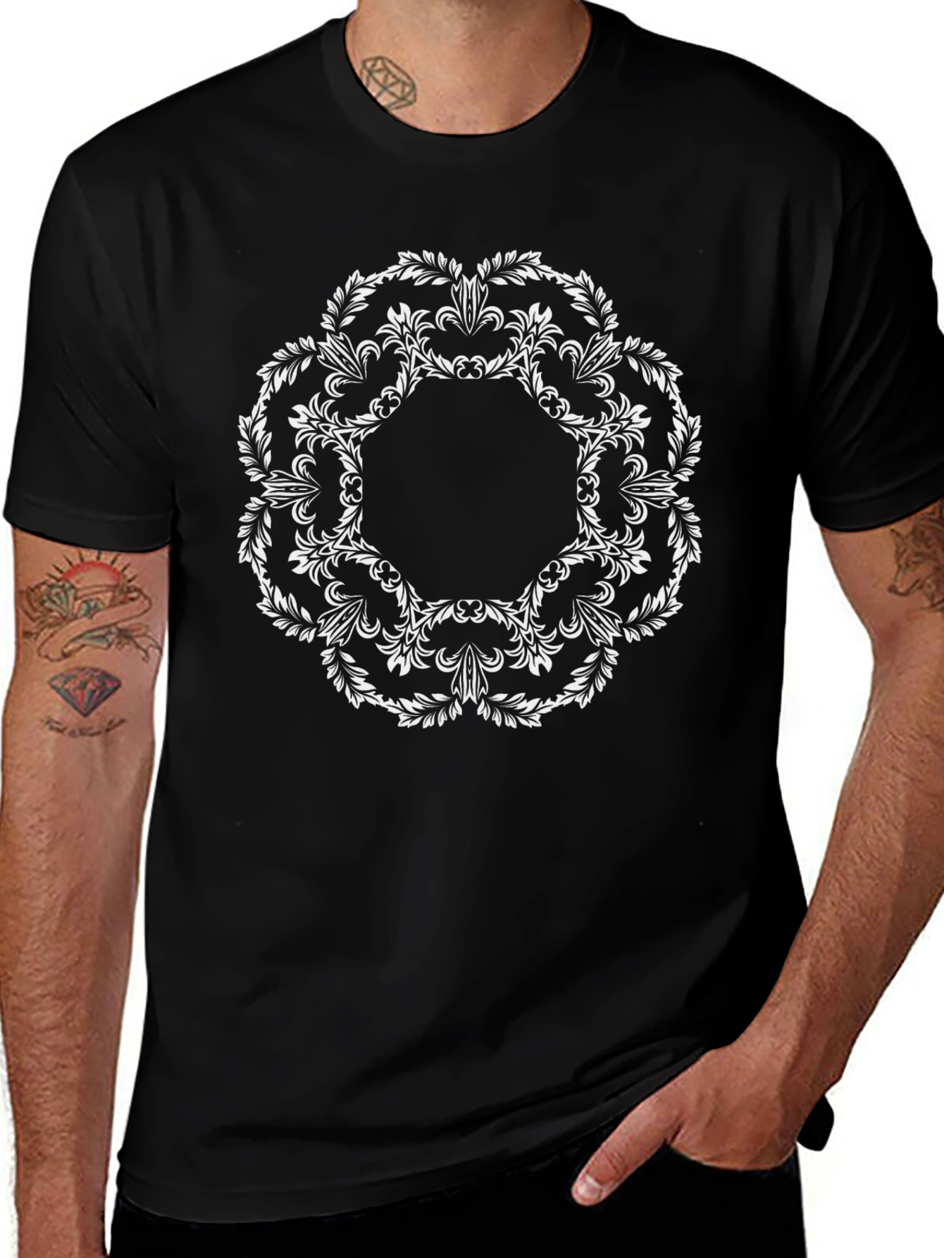 Floral Mandala Graphic Black Tee