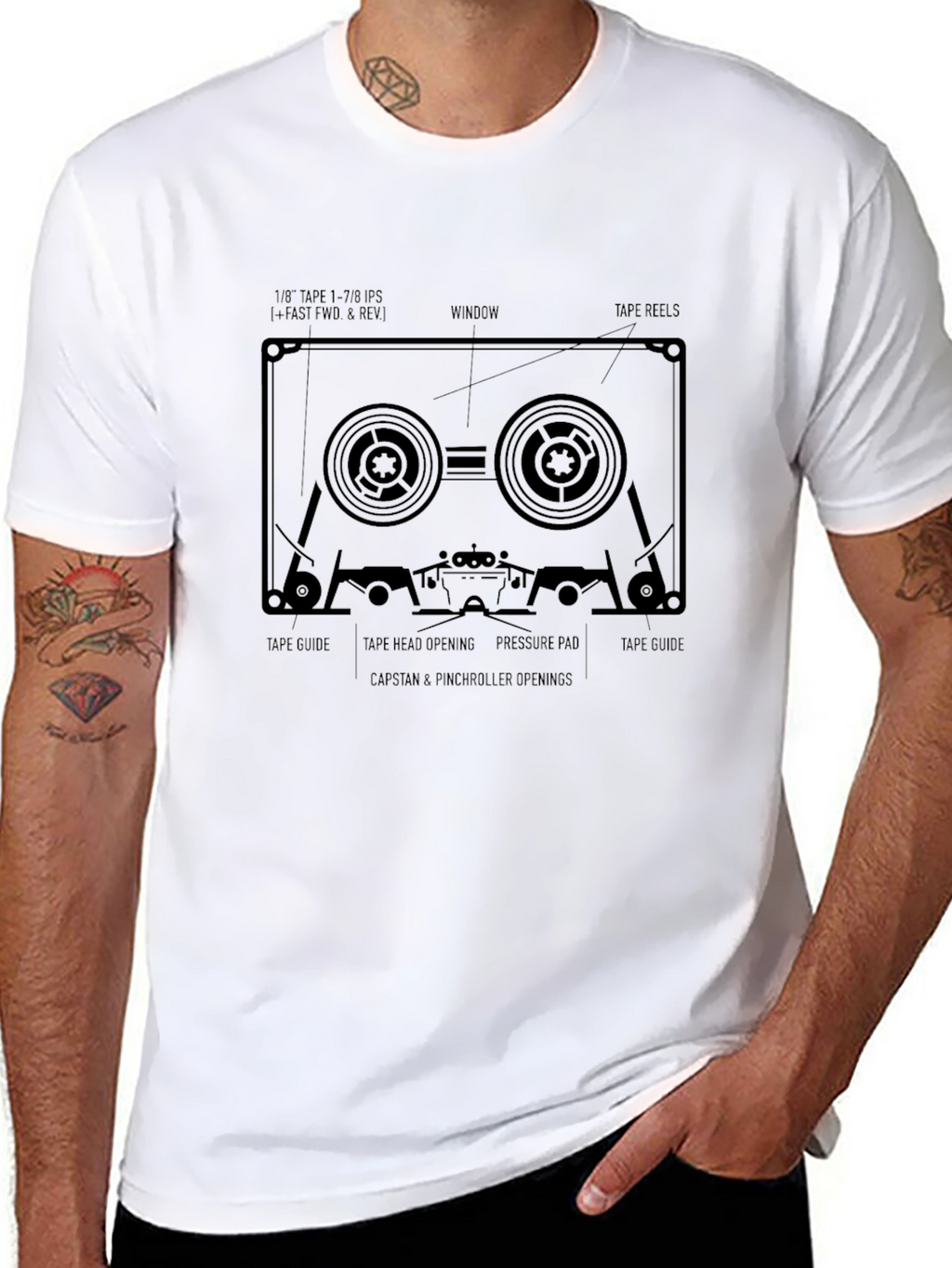 Cassette Tape Blueprint T-Shirt - Retro Audio Design