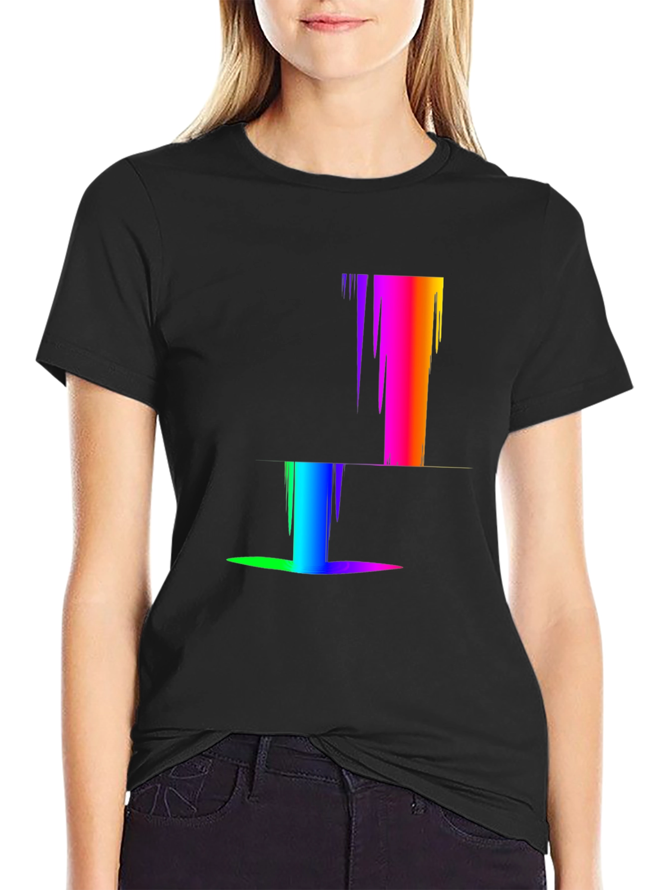 Rainbow Pixel Glitch T-Shirt - Modern Abstract Design