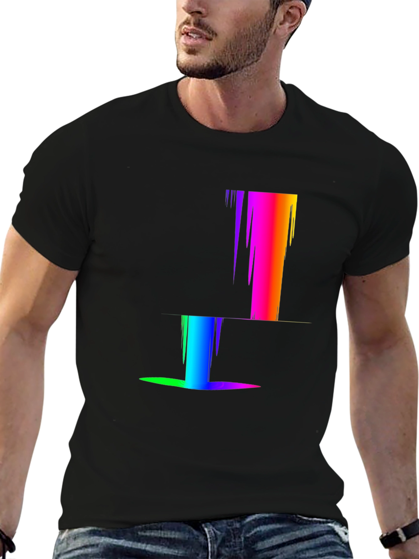 Rainbow Pixel Glitch T-Shirt - Modern Abstract Design