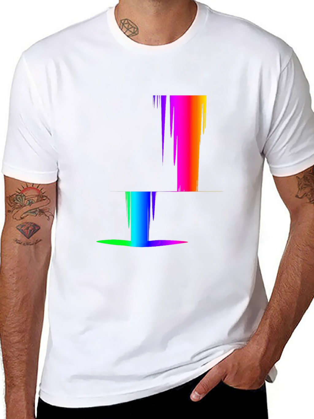 Rainbow Pixel Glitch T-Shirt - Modern Abstract Design