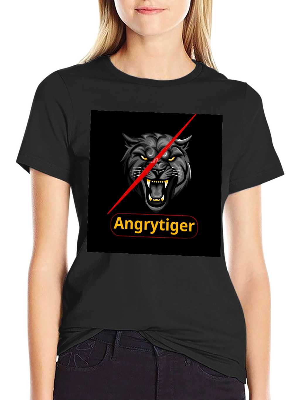 Angry Tiger Graphic Tee - Black Cotton T-Shirt