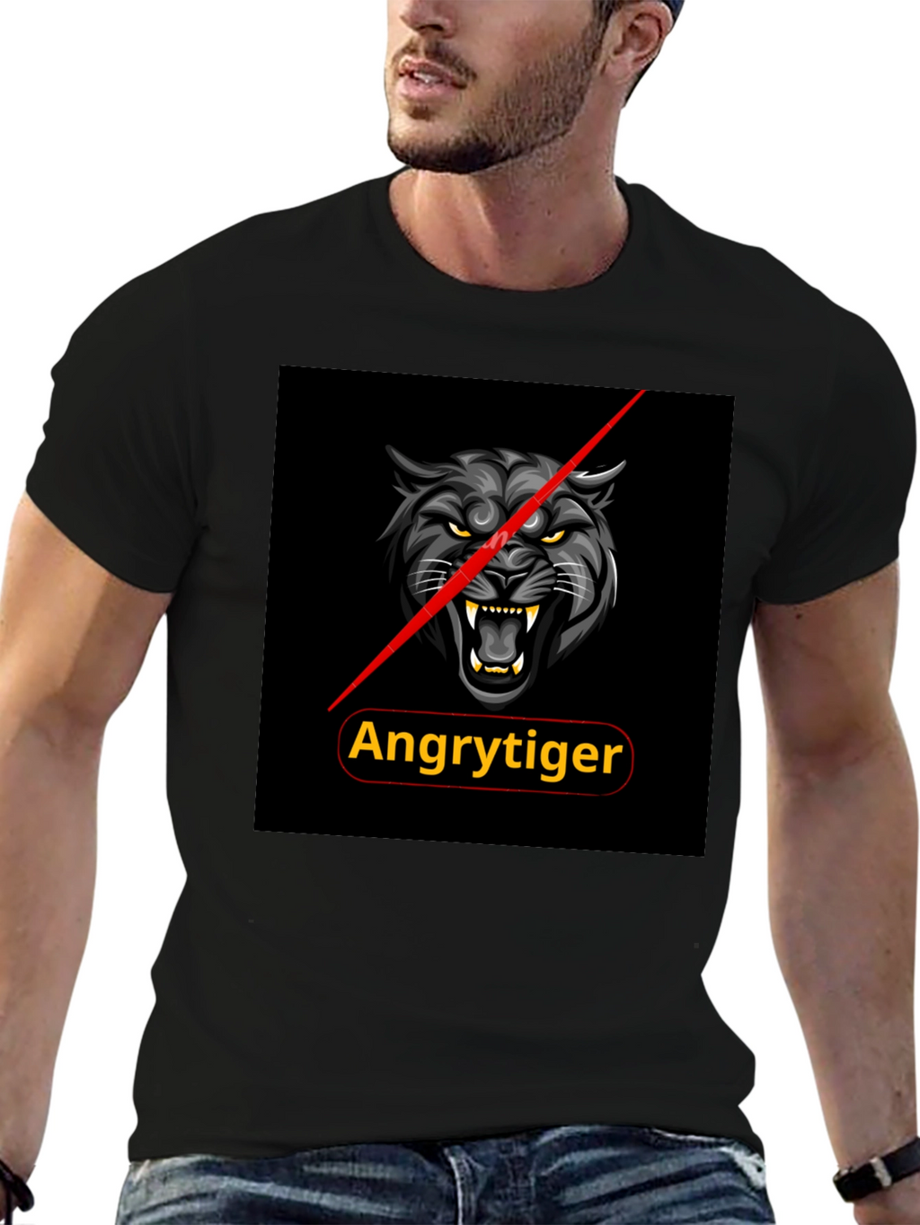Angry Tiger Graphic Tee - Black Cotton T-Shirt