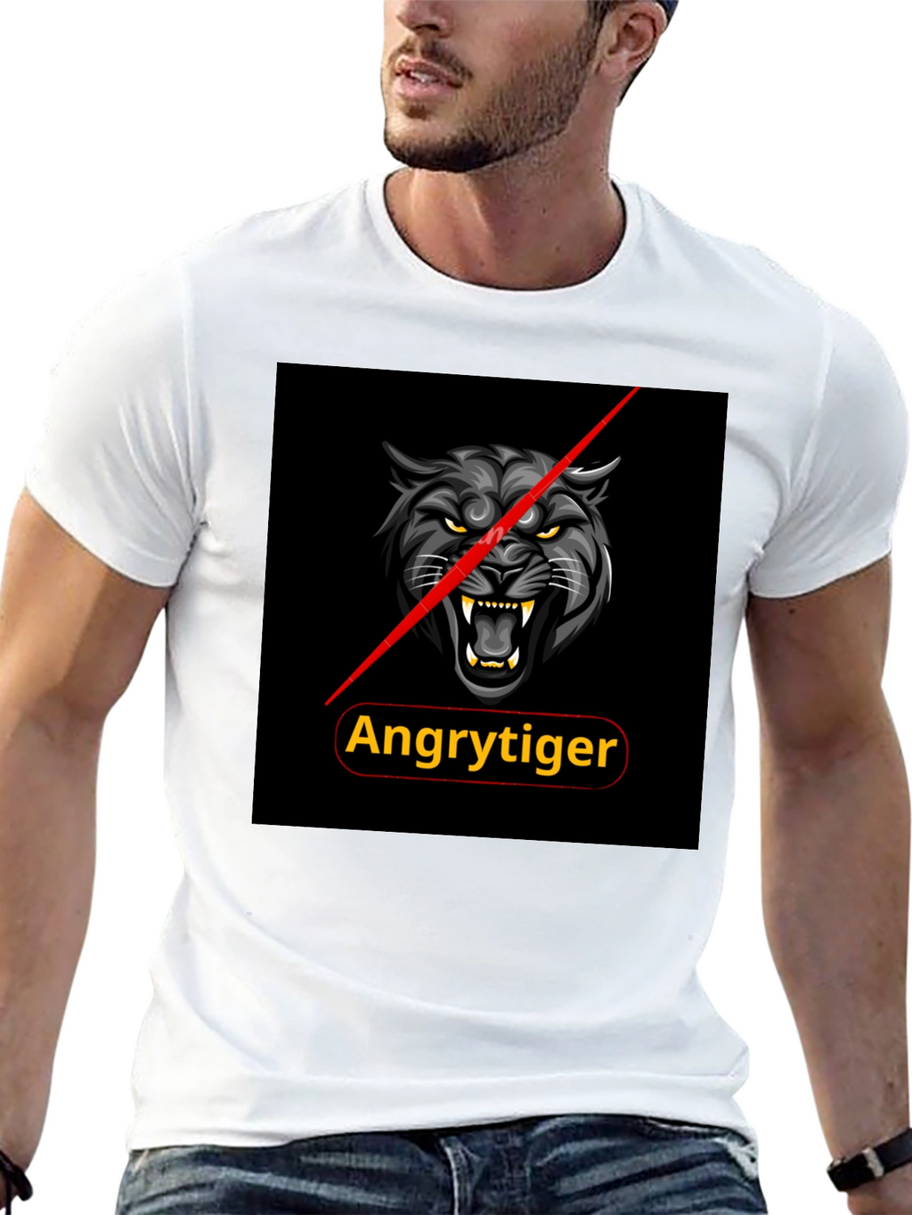Angry Tiger Graphic Tee - Black Cotton T-Shirt
