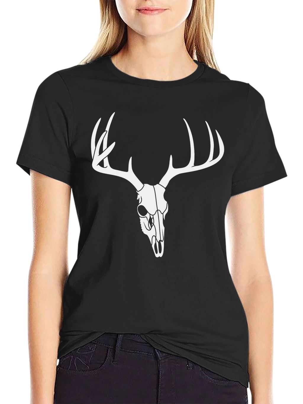 Mens Black Deer Skull Graphic T-Shirt