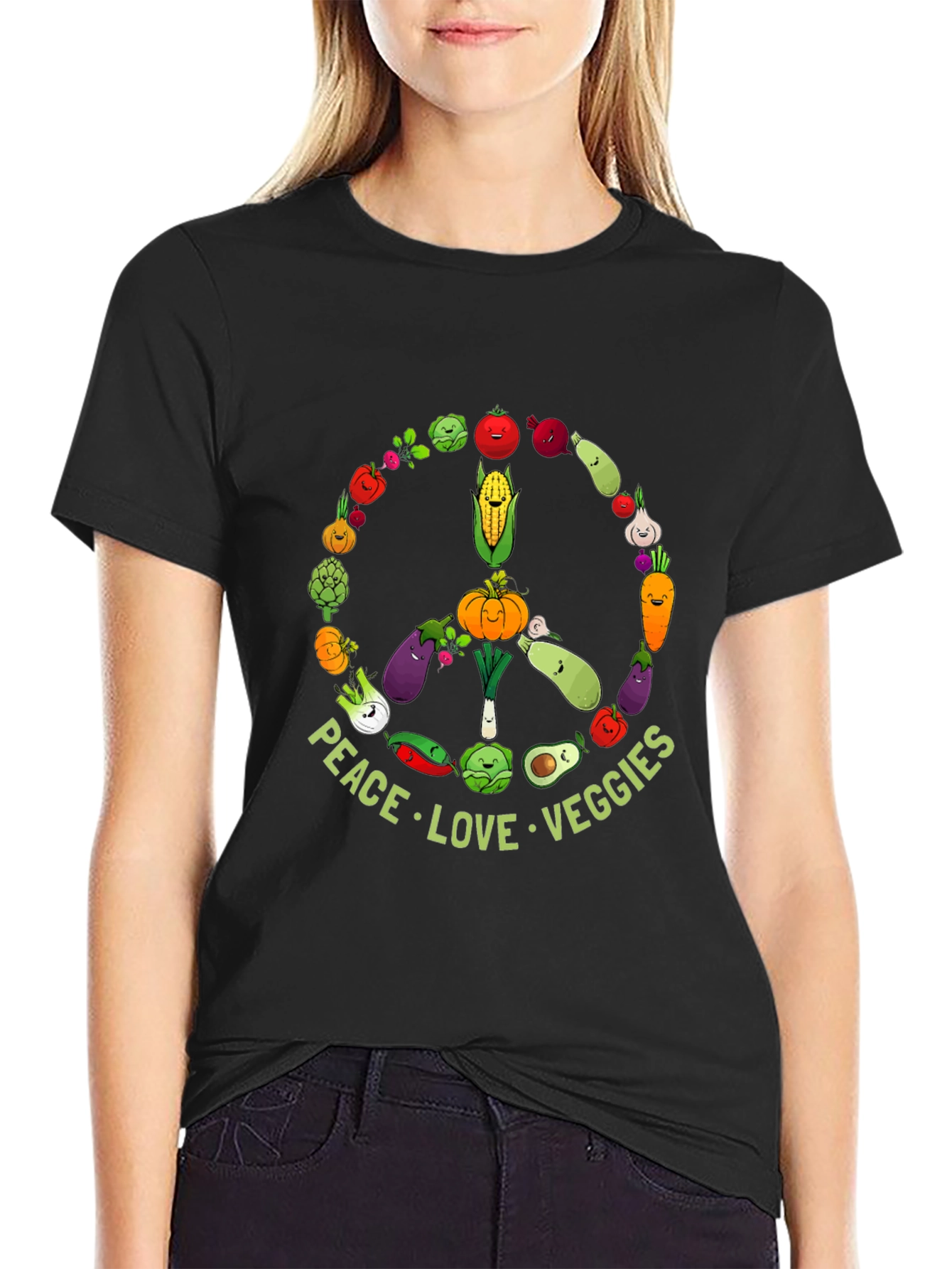 Peace Love Veggies T-Shirt - Vegan Friendly