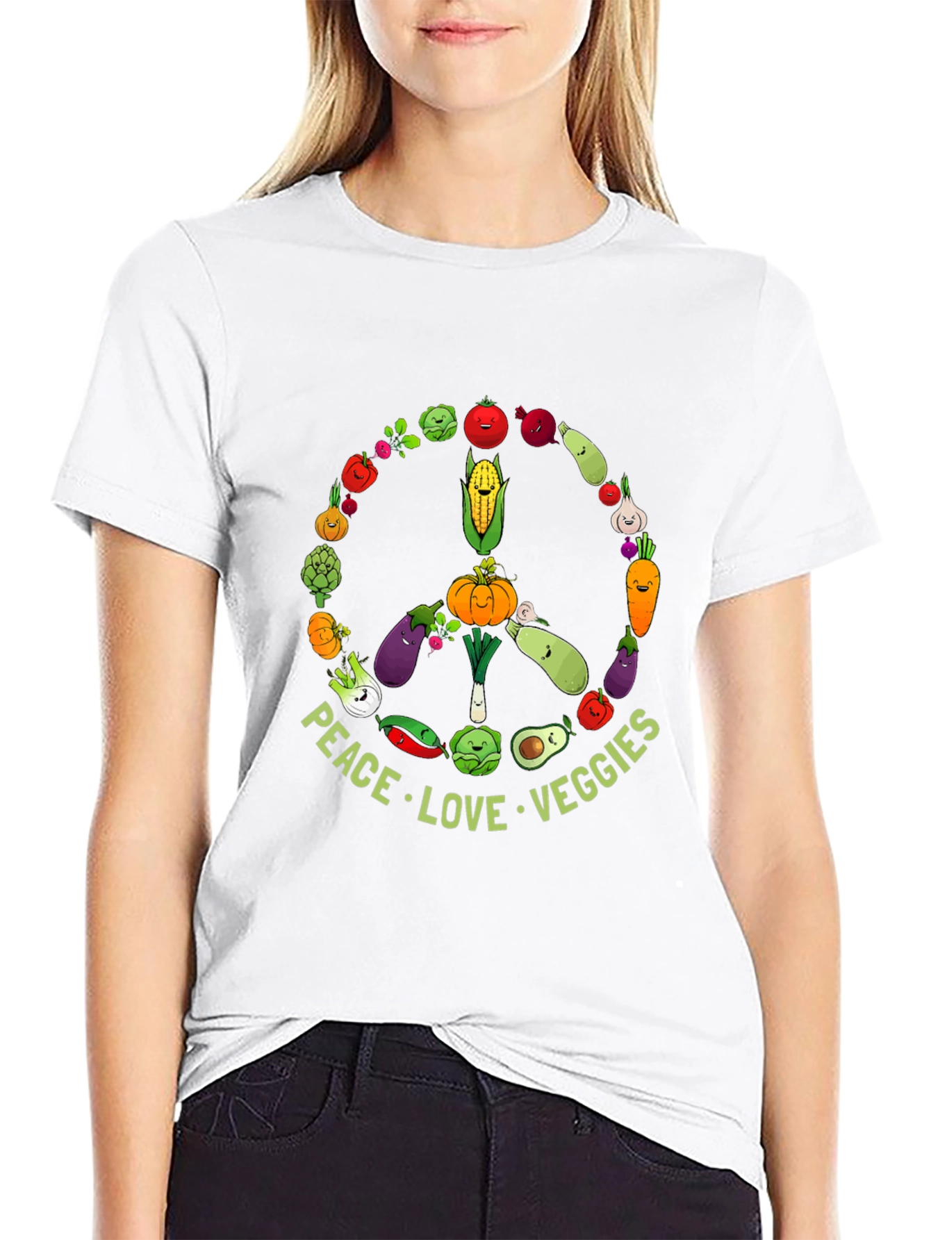Peace Love Veggies T-Shirt - Vegan Friendly