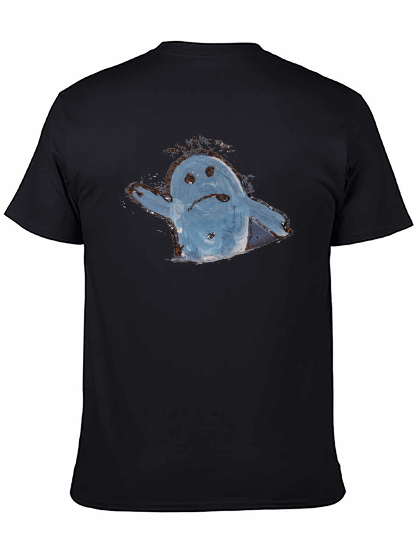Sad Ghost Graphic Tee - Black Cotton Casual Shirt