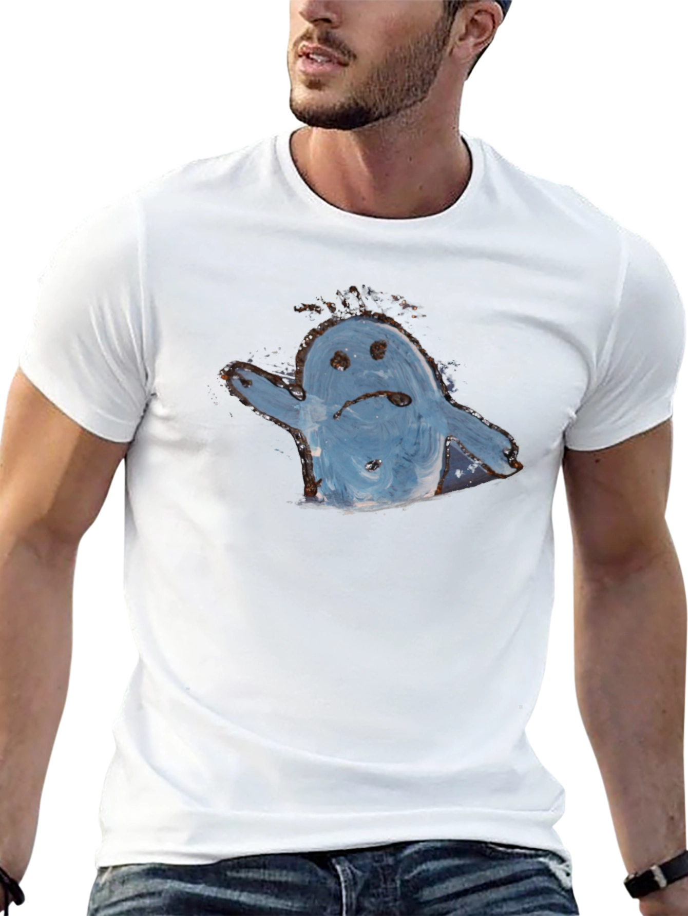Sad Ghost Graphic Tee - Black Cotton Casual Shirt