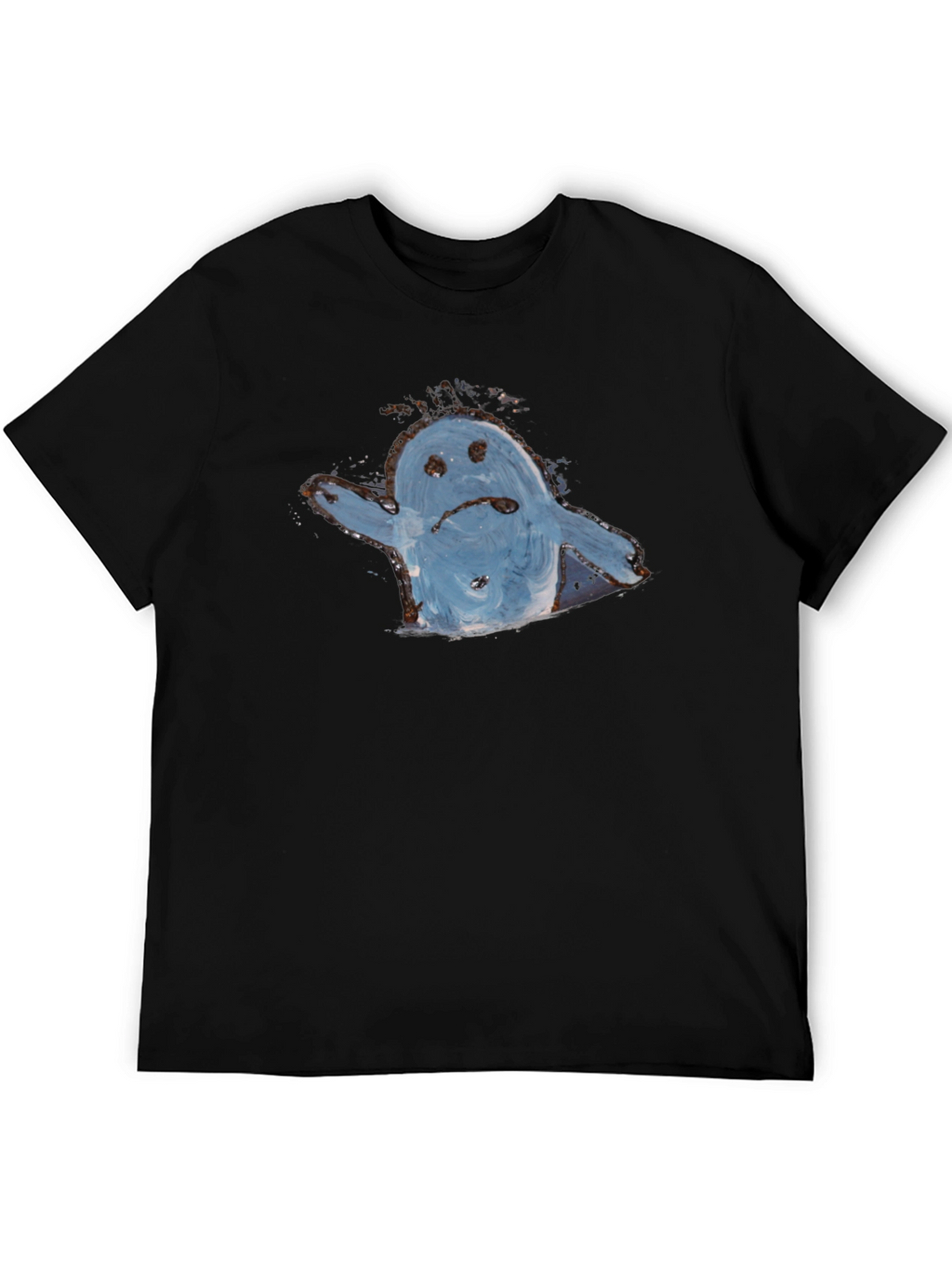 Sad Ghost Graphic Tee - Black Cotton Casual Shirt