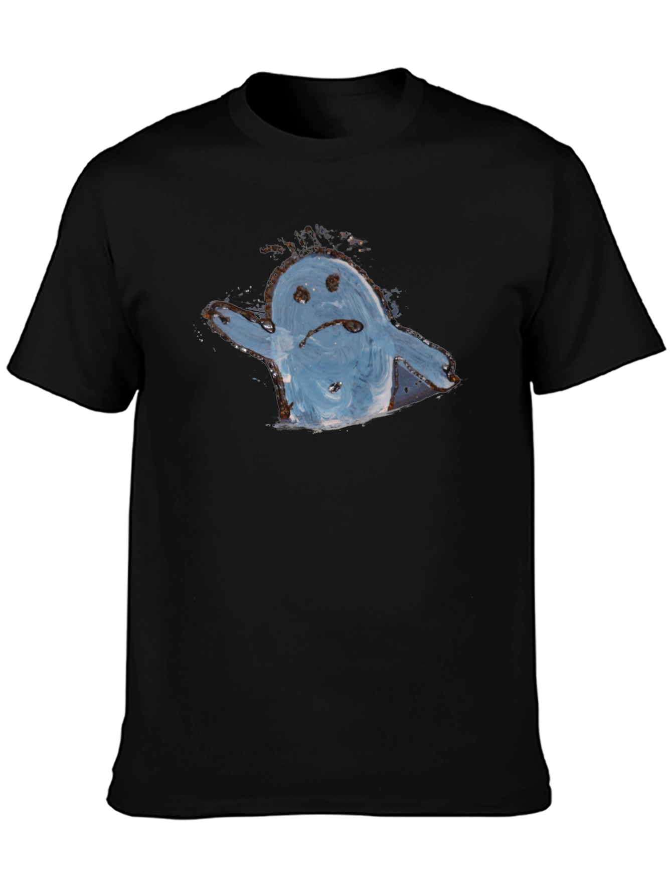 Sad Ghost Graphic Tee - Black Cotton Casual Shirt