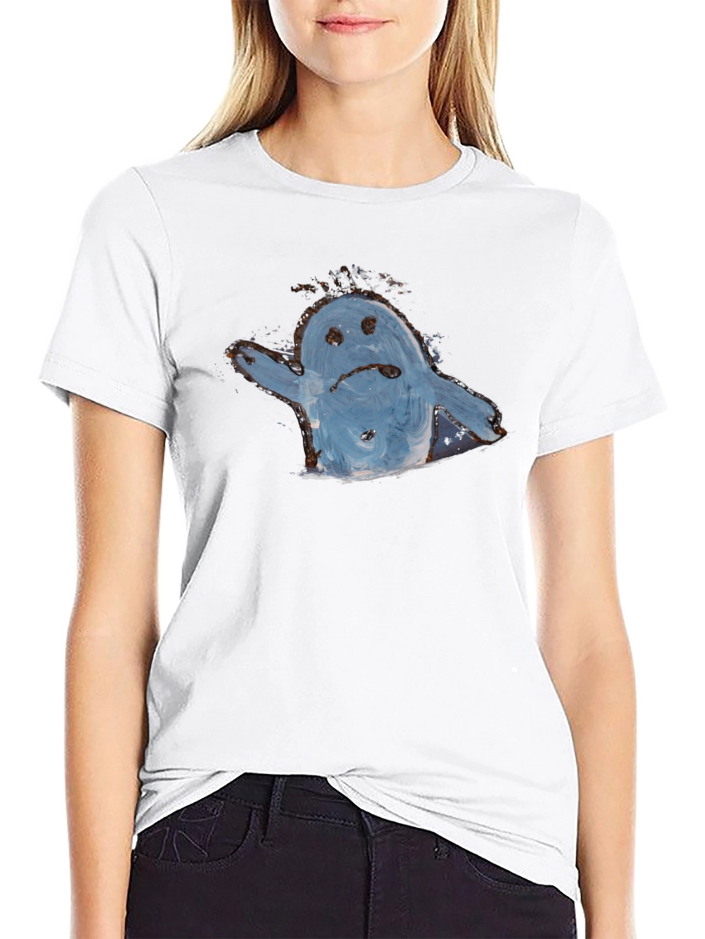 Sad Ghost Graphic Tee - Black Cotton Casual Shirt