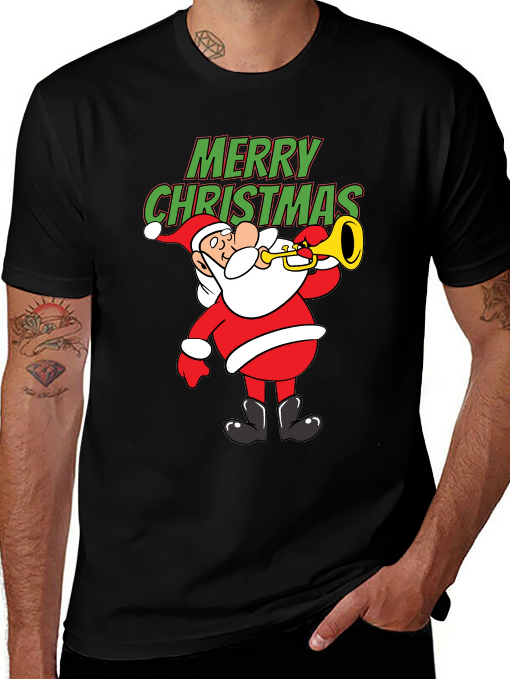 Festive Santa Trumpet Christmas T-Shirt