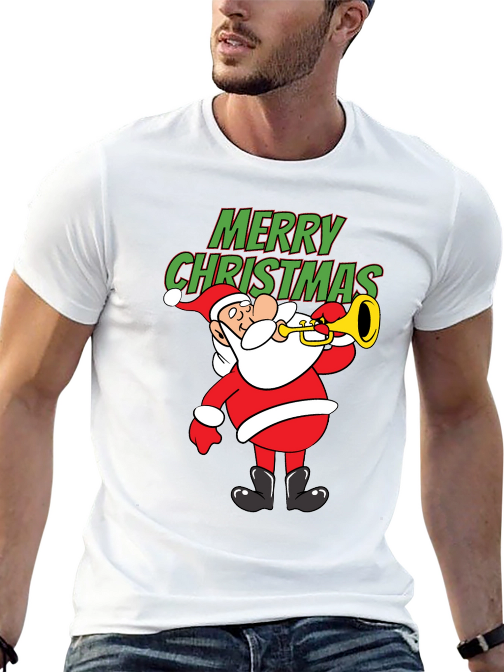 Festive Santa Trumpet Christmas T-Shirt