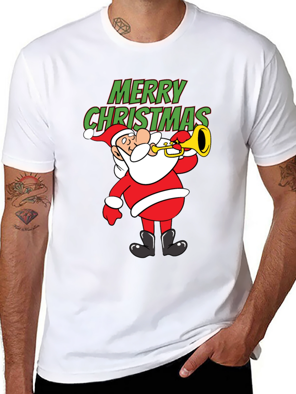 Festive Santa Trumpet Christmas T-Shirt
