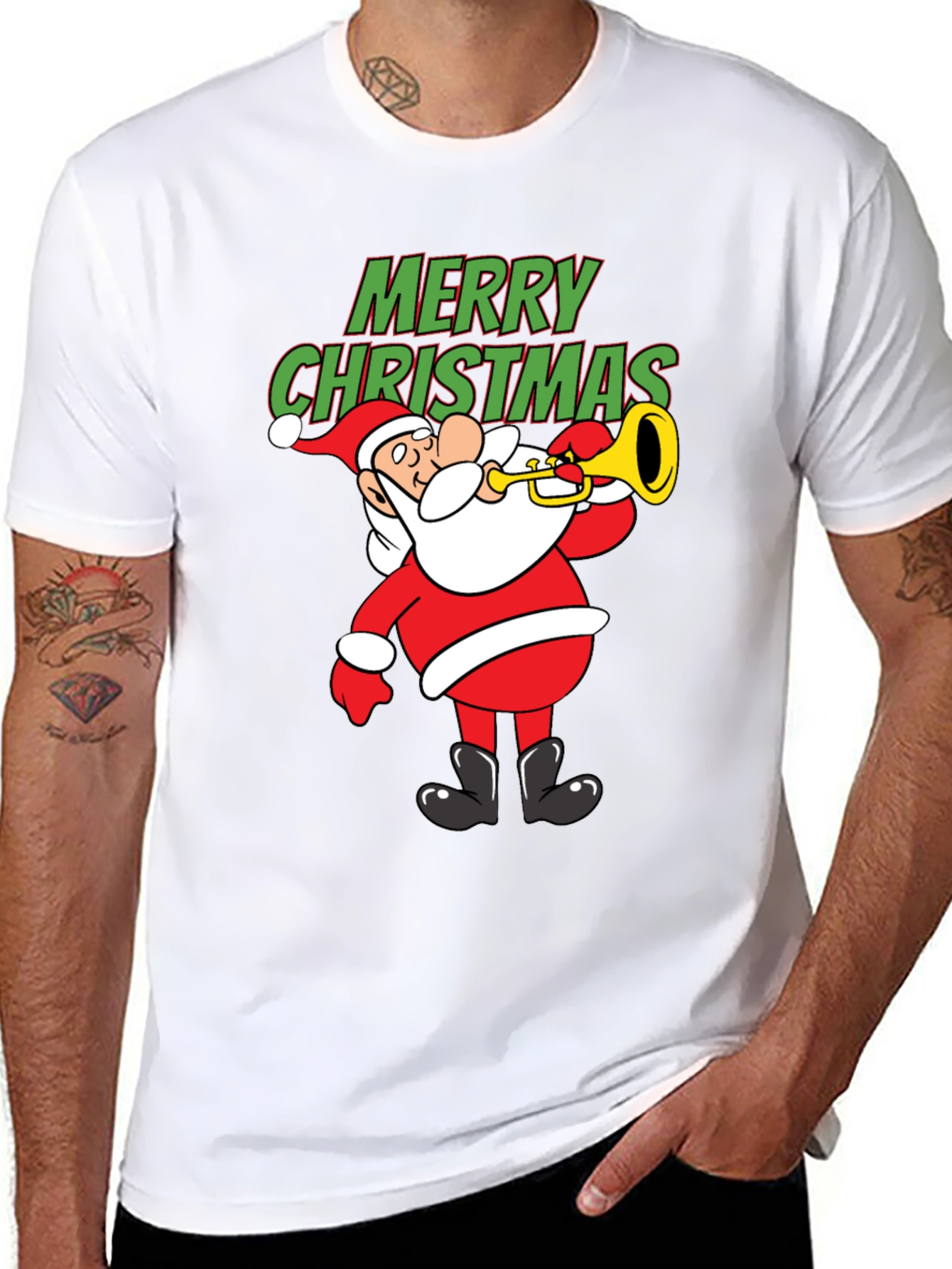 Festive Santa Trumpet Christmas T-Shirt