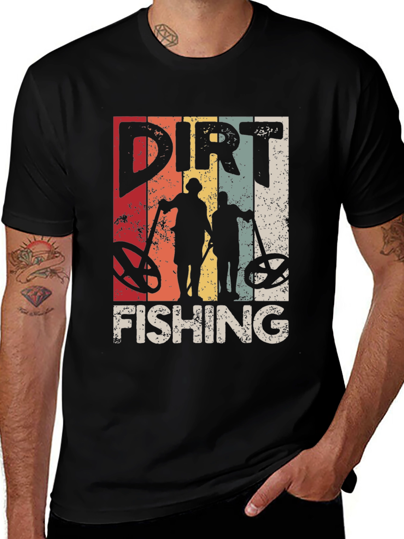 Dirt Fishing Retro Style Graphic Tee - Metal Detecting Humor
