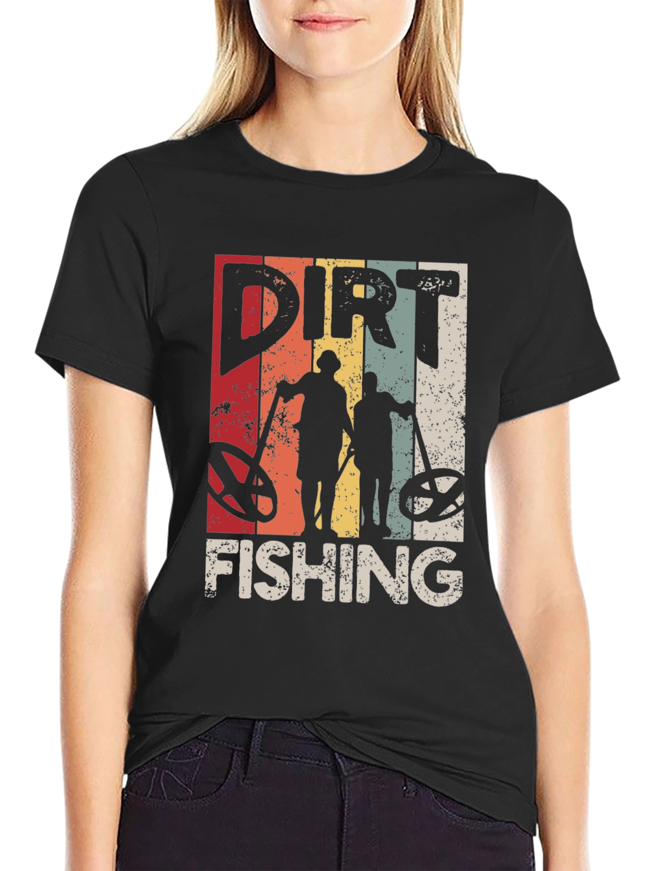 Dirt Fishing Retro Style Graphic Tee - Metal Detecting Humor