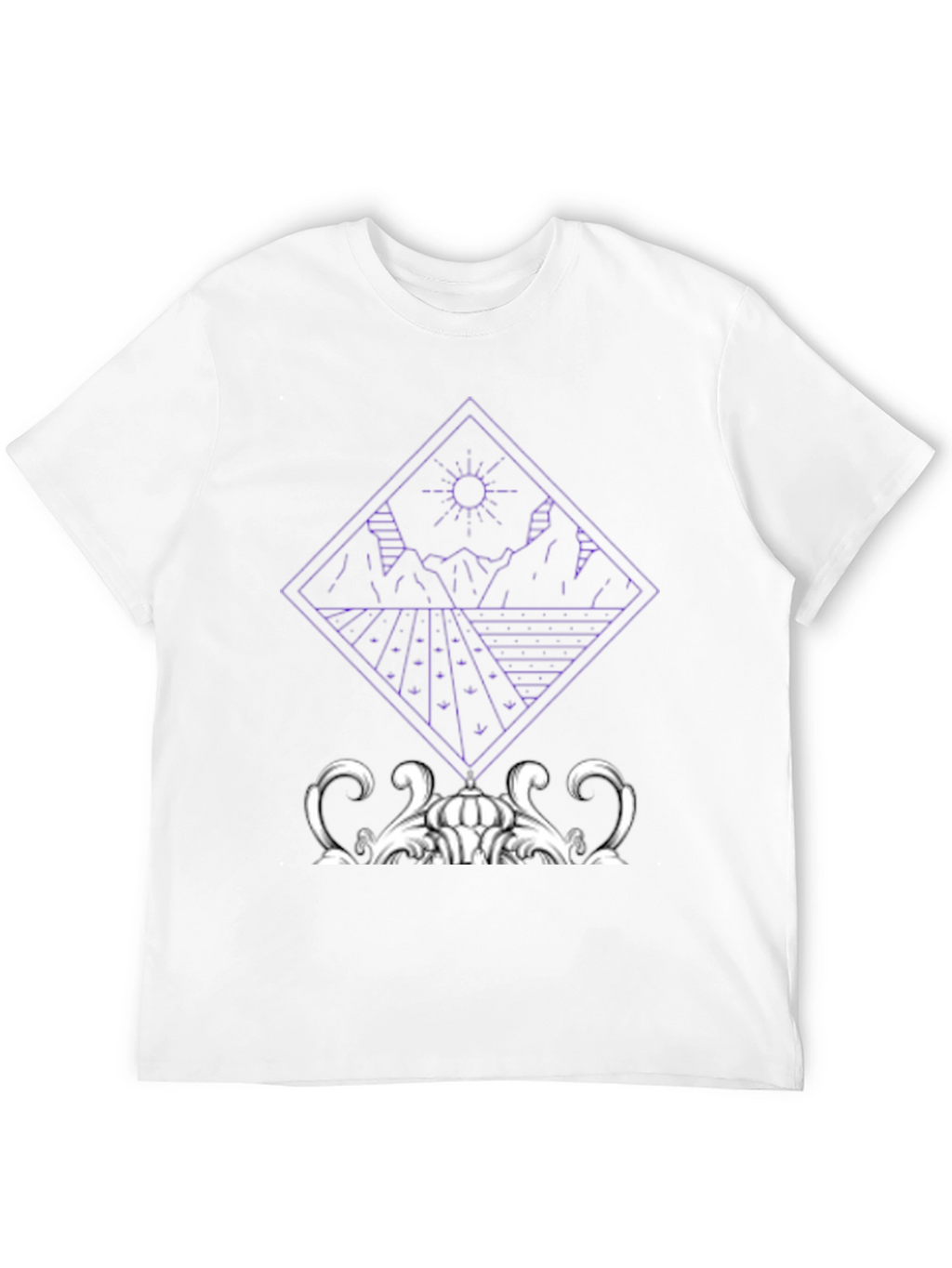 Geometric Mountain & Sun Graphic Tee - Black