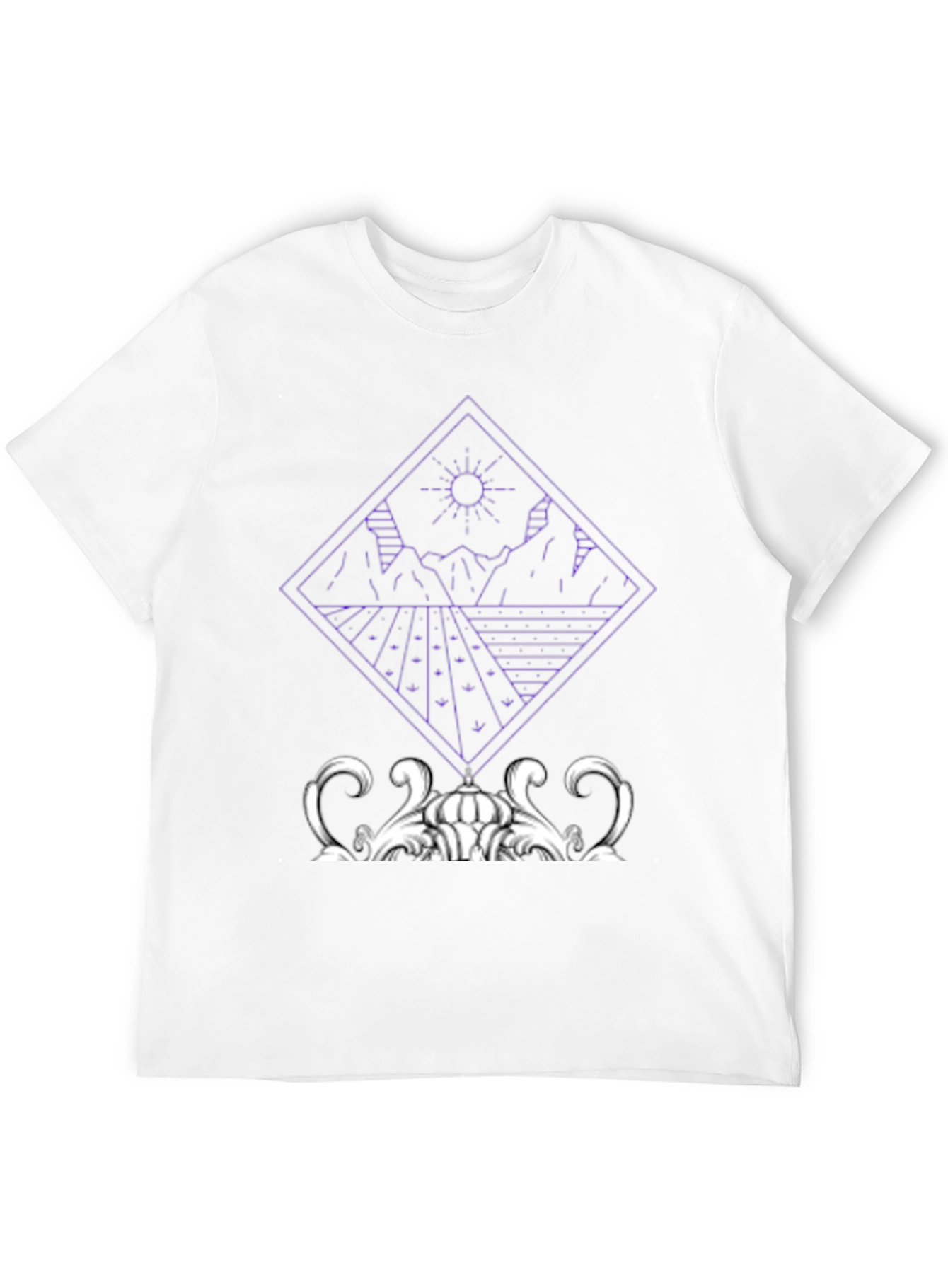 Geometric Mountain & Sun Graphic Tee - Black