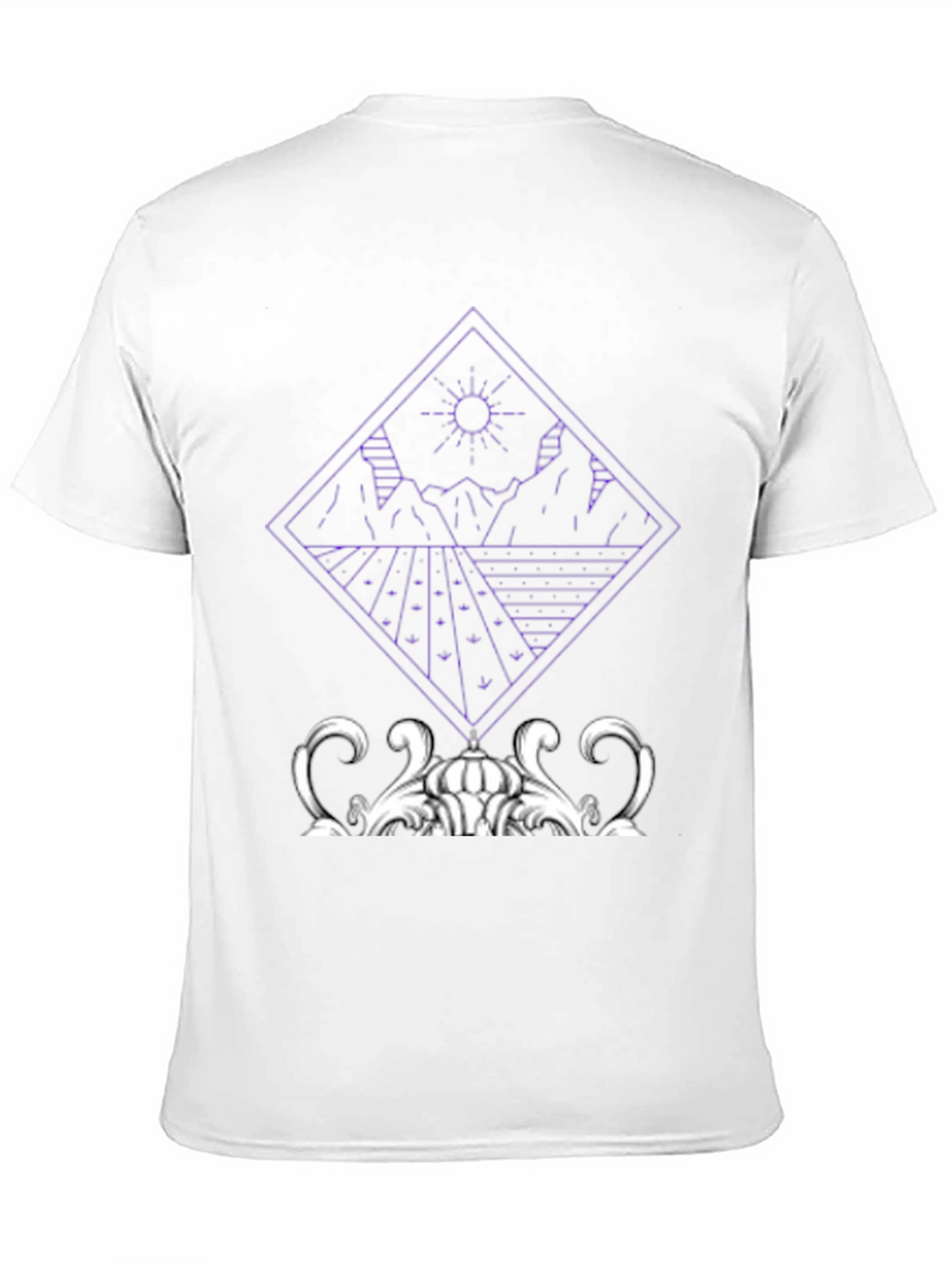 Geometric Mountain & Sun Graphic Tee - Black