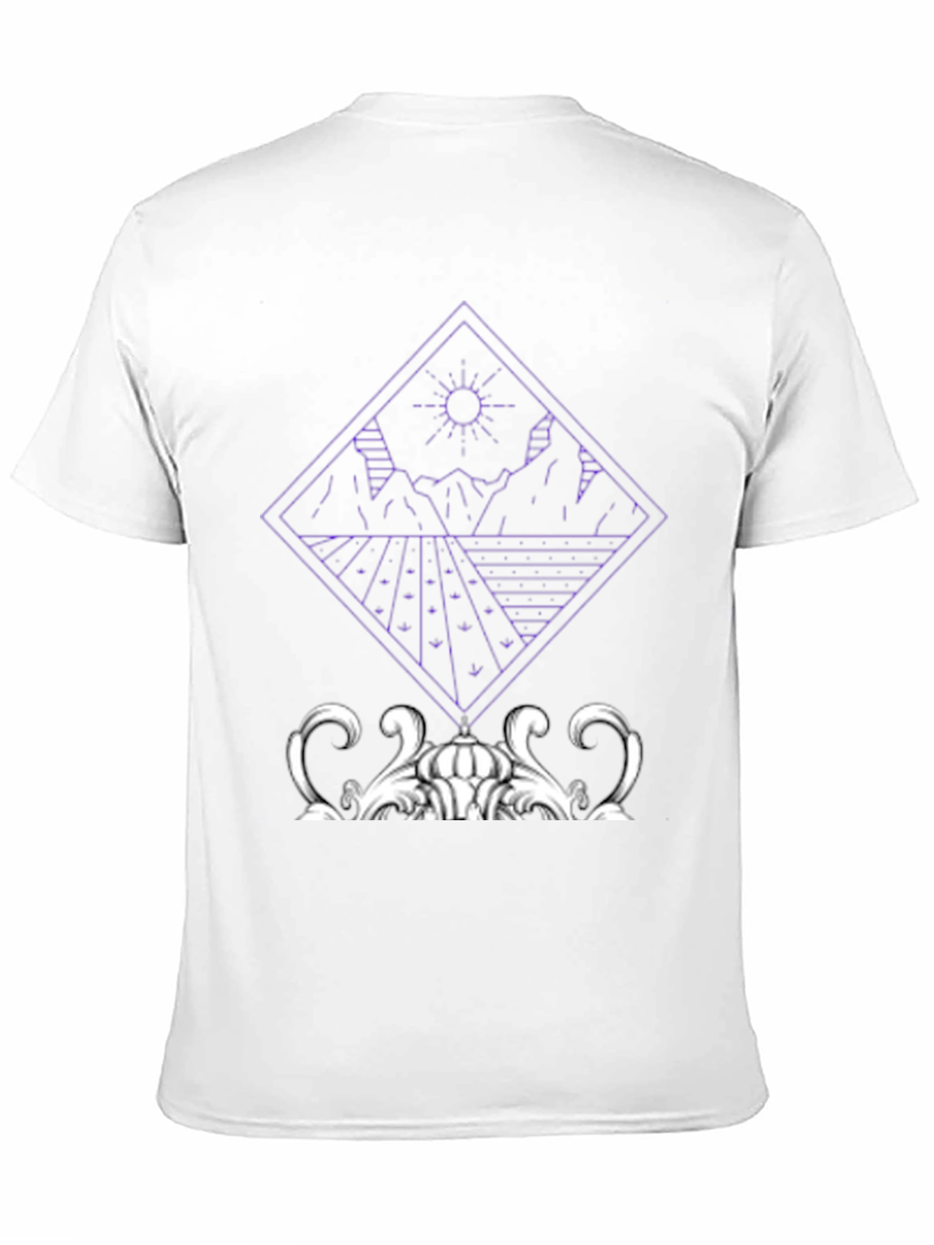 Geometric Mountain & Sun Graphic Tee - Black