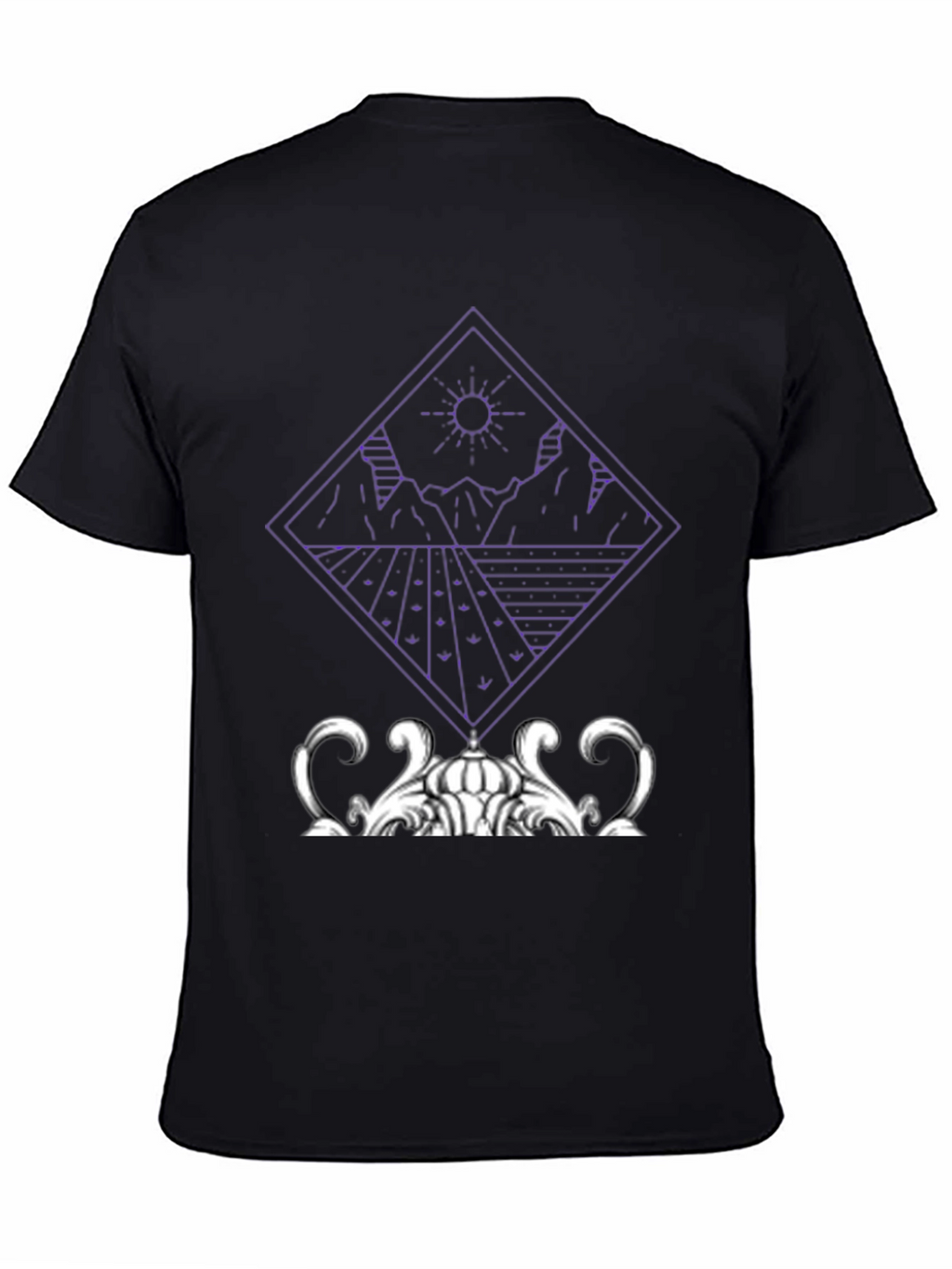 Geometric Mountain & Sun Graphic Tee - Black