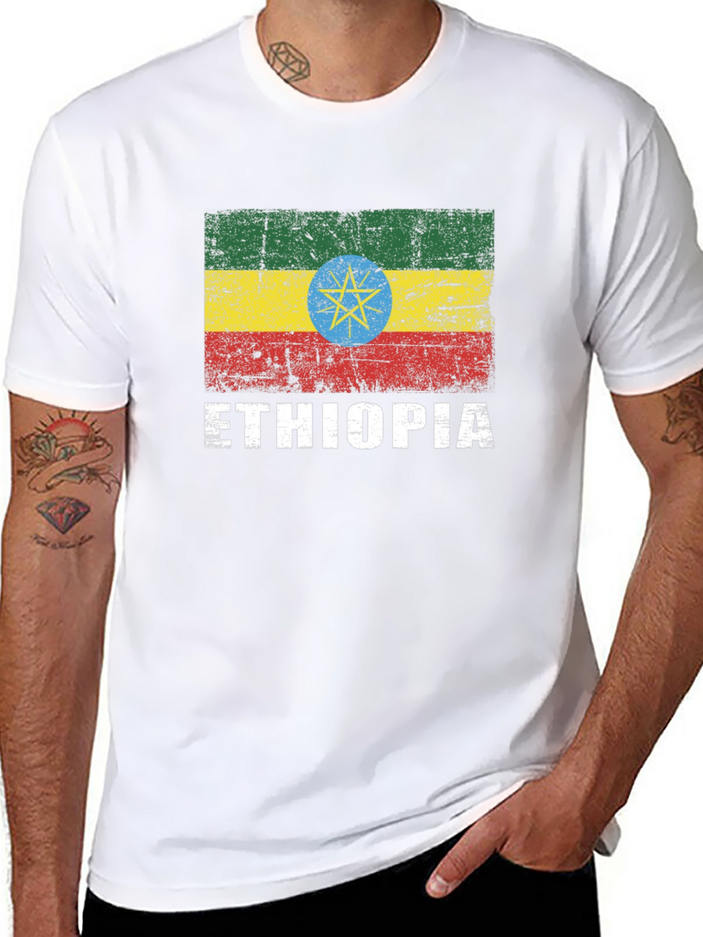 Ethiopia Flag Graphic T-Shirt - Distressed Design