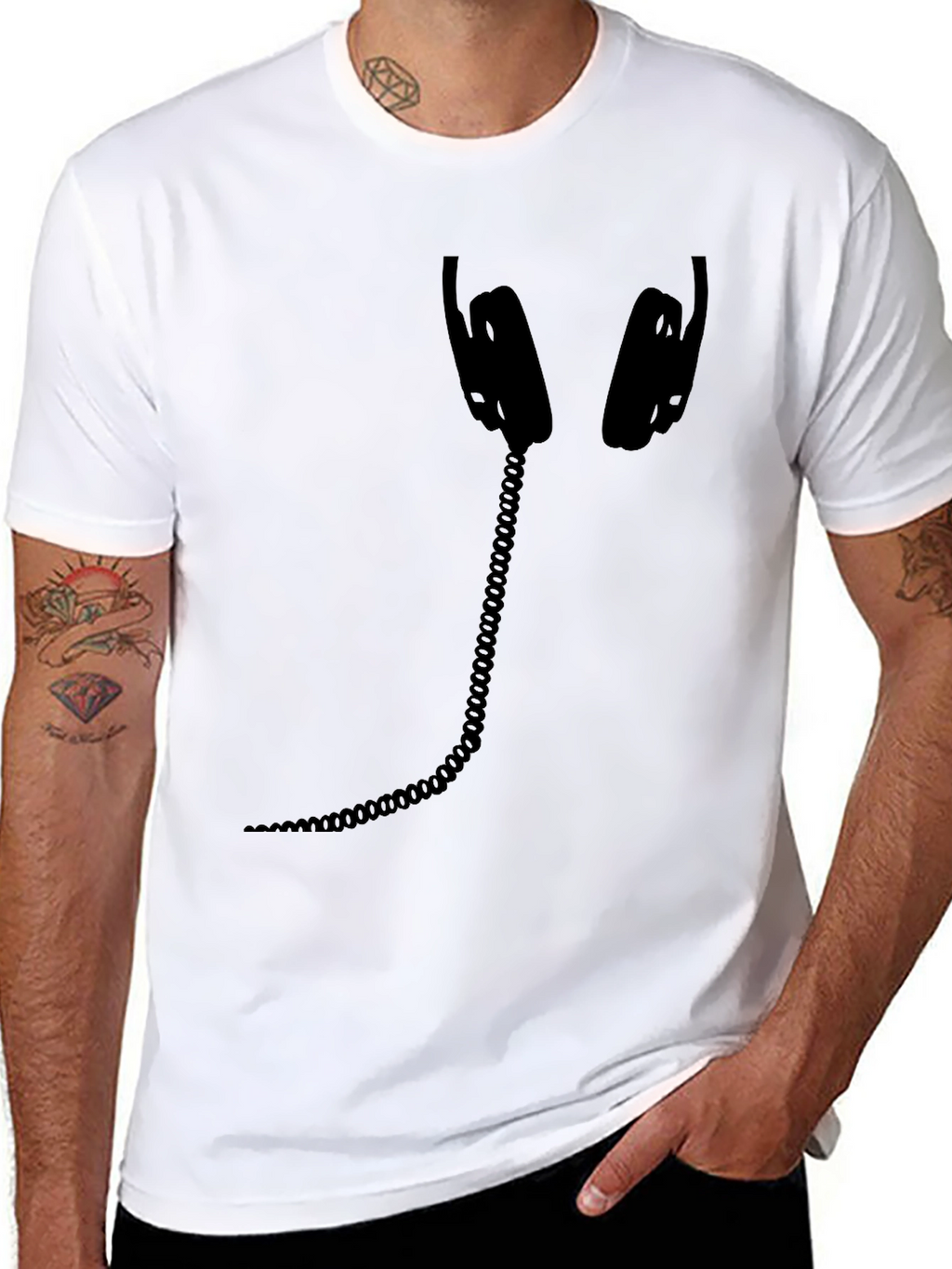 Headphone Graphic Tee - Black Cotton Casual Shirt