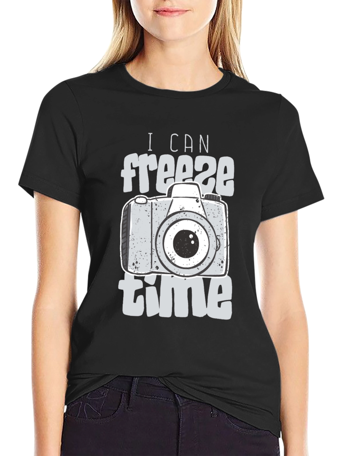 Freeze Time Camera Graphic T-Shirt - Black