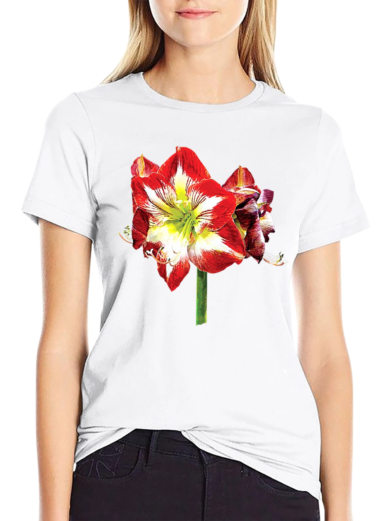 Floral Print T-Shirt: Bold Amaryllis Design