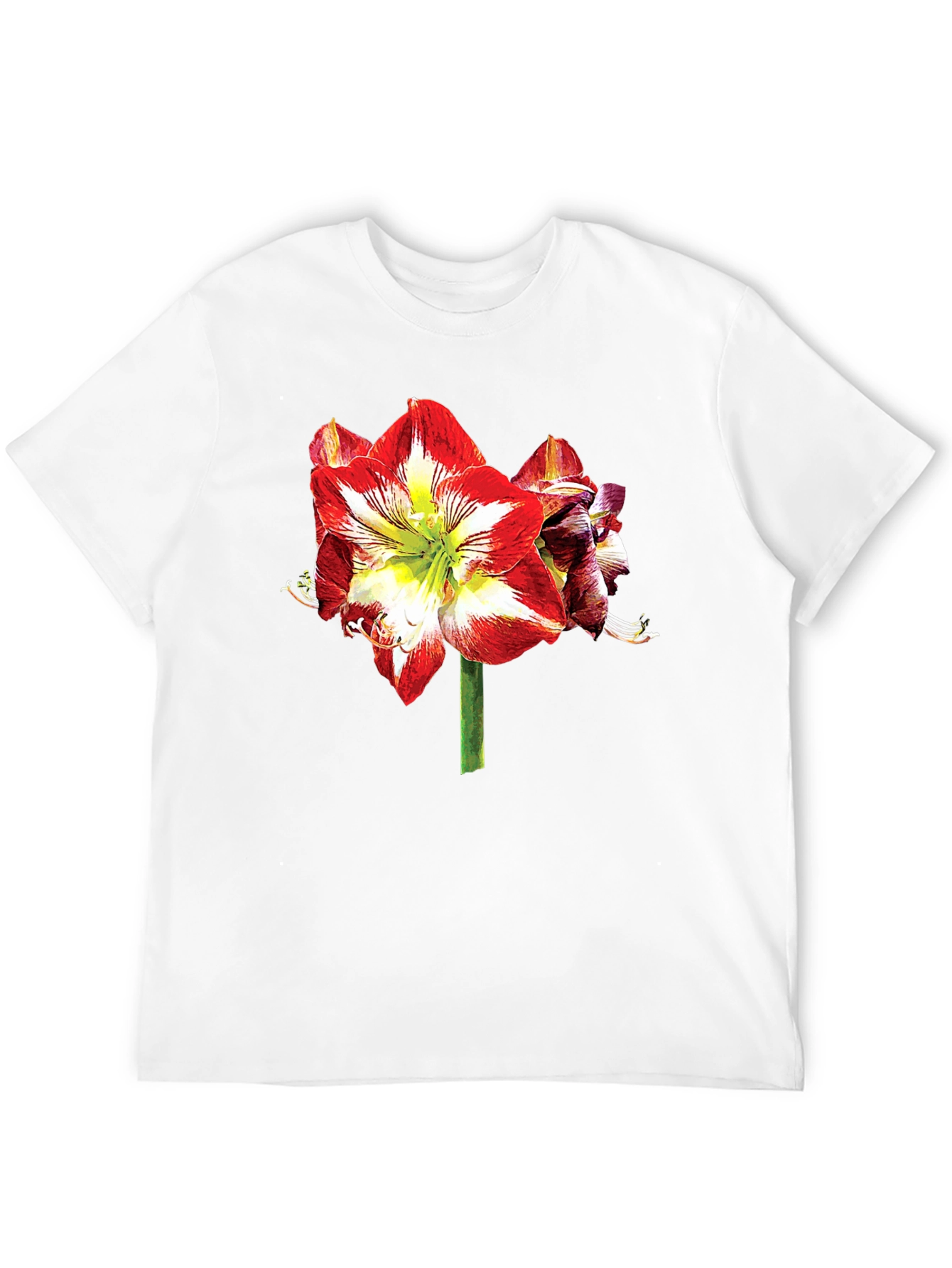 Floral Print T-Shirt: Bold Amaryllis Design